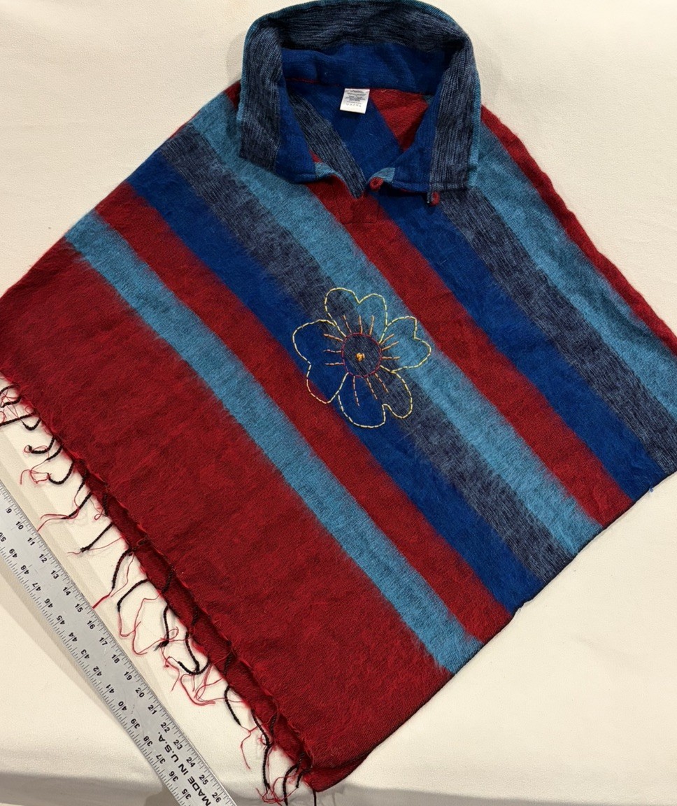Handmade Nepal Poncho Cape Acrylic Wool Boho Festival One Size