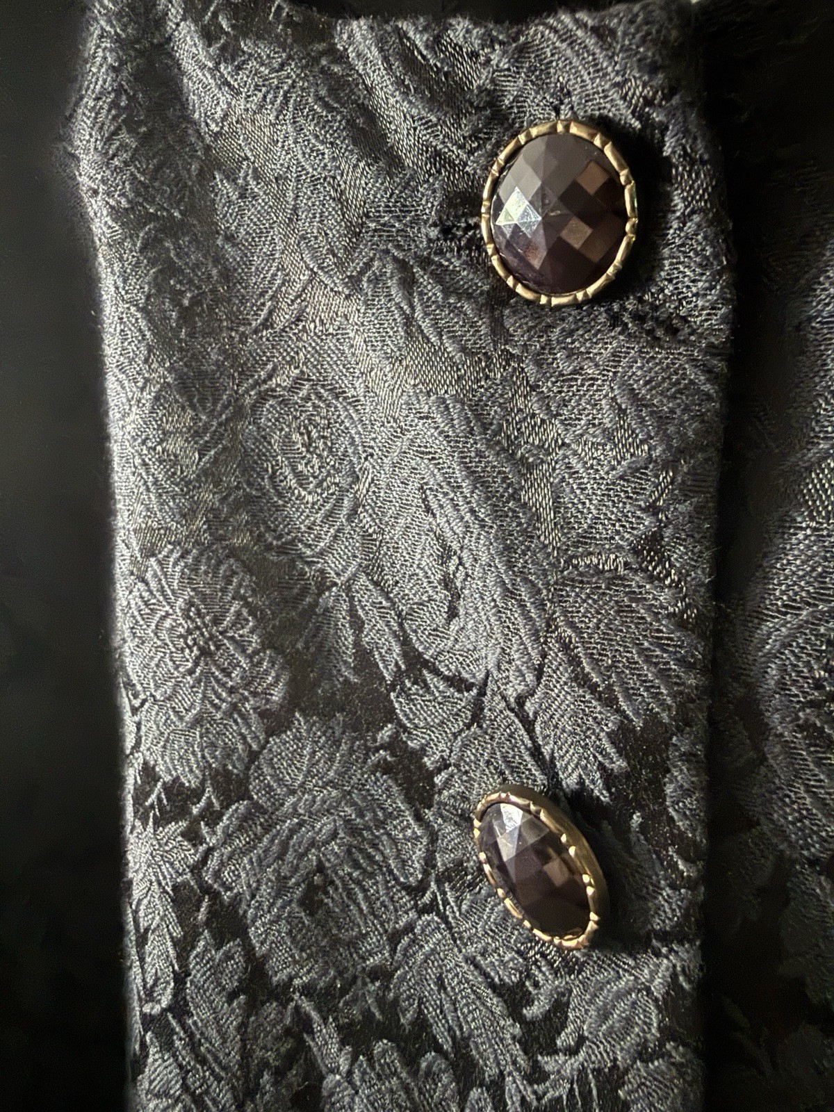 Vintage Black Jacquard Cropped Evening Jacket Floral Brocade Minimalist 90s Sz S
