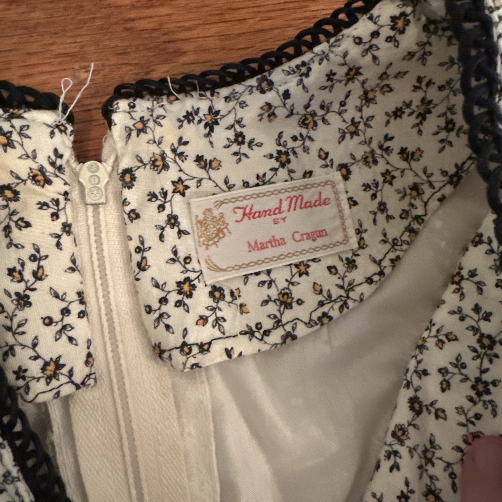 Vtg Handmade Dress 70s Boho Peasant Renaissance White Floral Long 6 8 S M