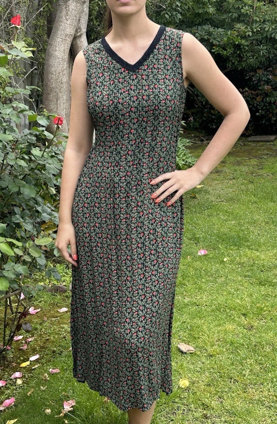 Vintage 90s April Cornell S 100% Rayon Dress Floral Maxi