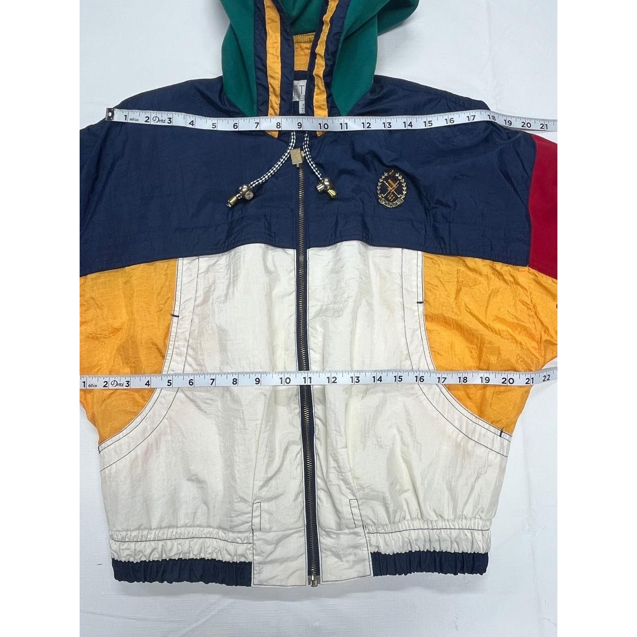 Vintage Petite Sophisticate Multicolor Womens Golf Crest Hooded Windbreaker P/P