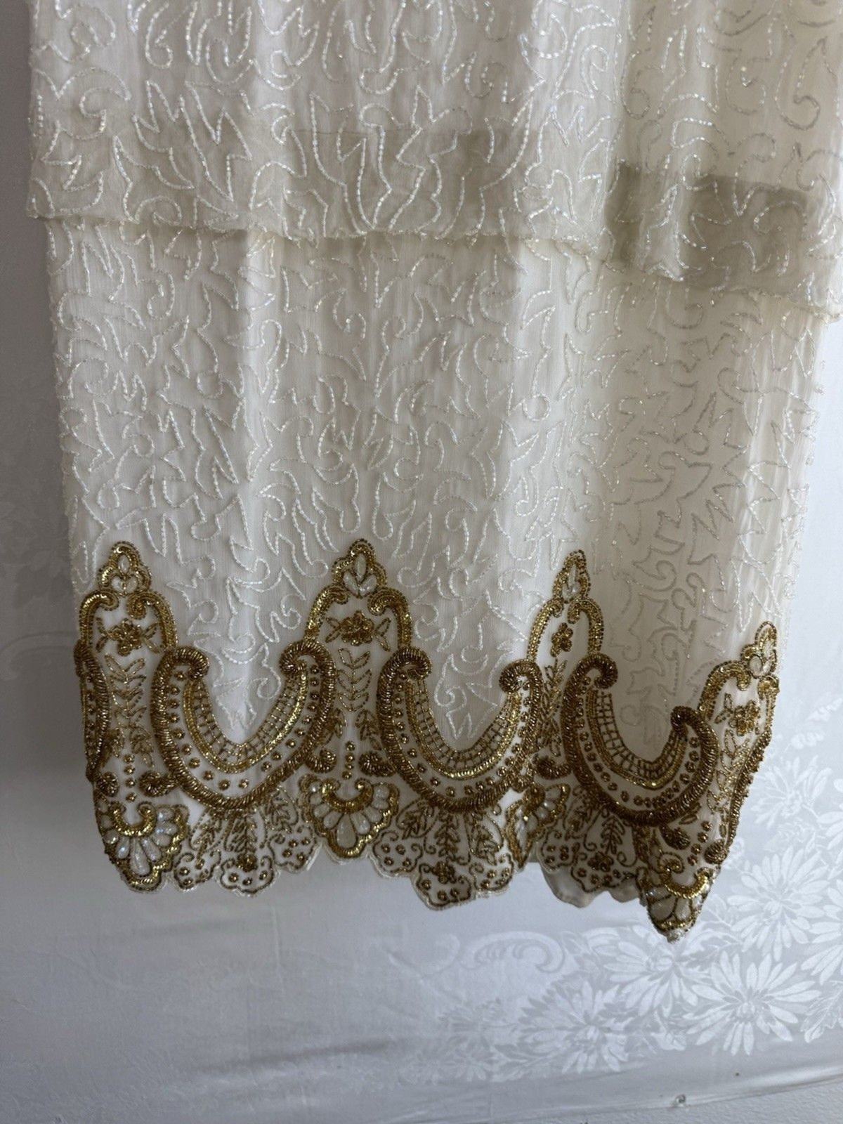 Laurence Kazar Wedding Ivory Gold Sequin Beaded Lace Blazer Jacket 2XL