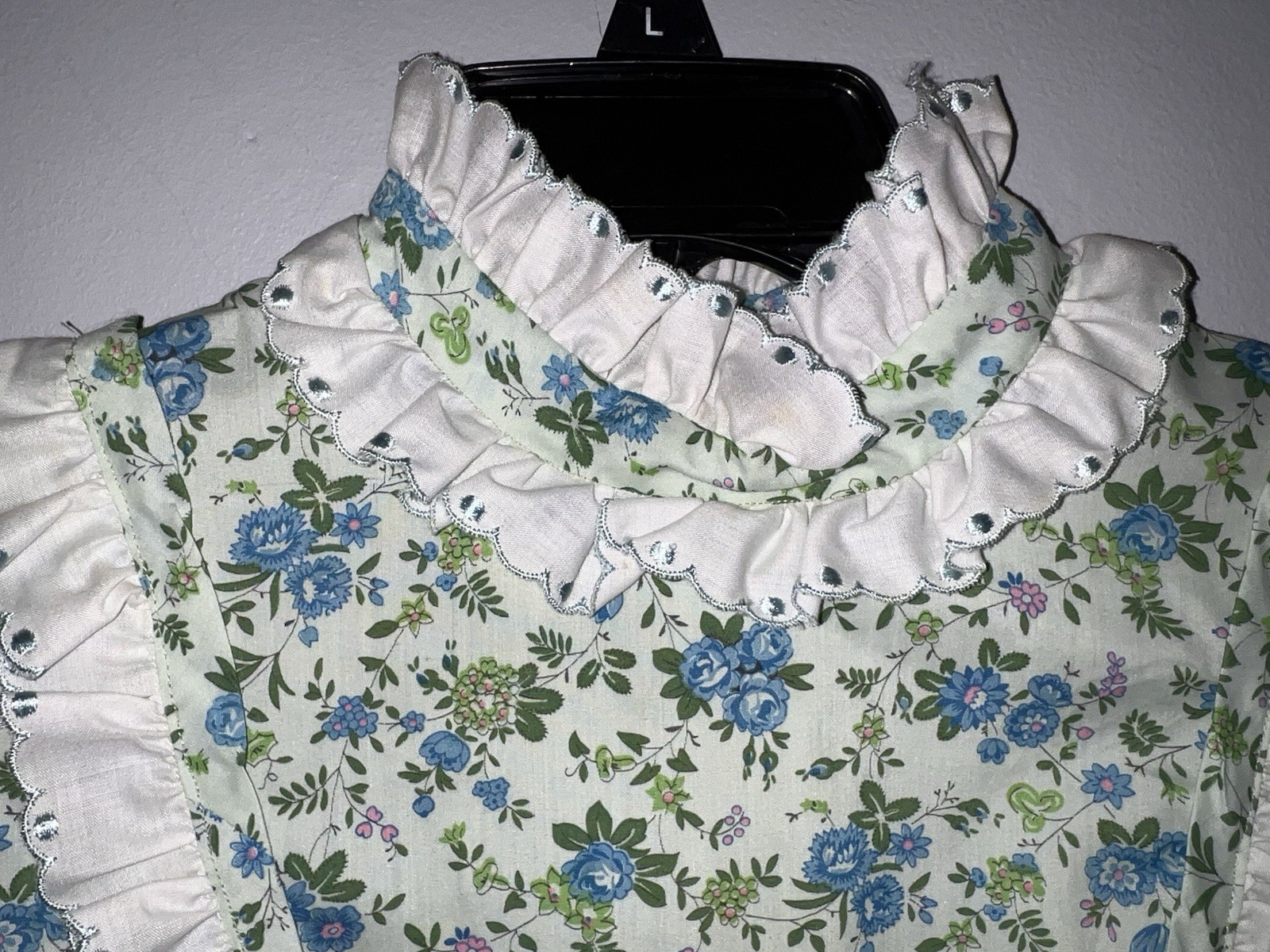 VTG 70s Prairie Cottage Core Renaissance Handmade Cotton Dress XS Floral Maxi