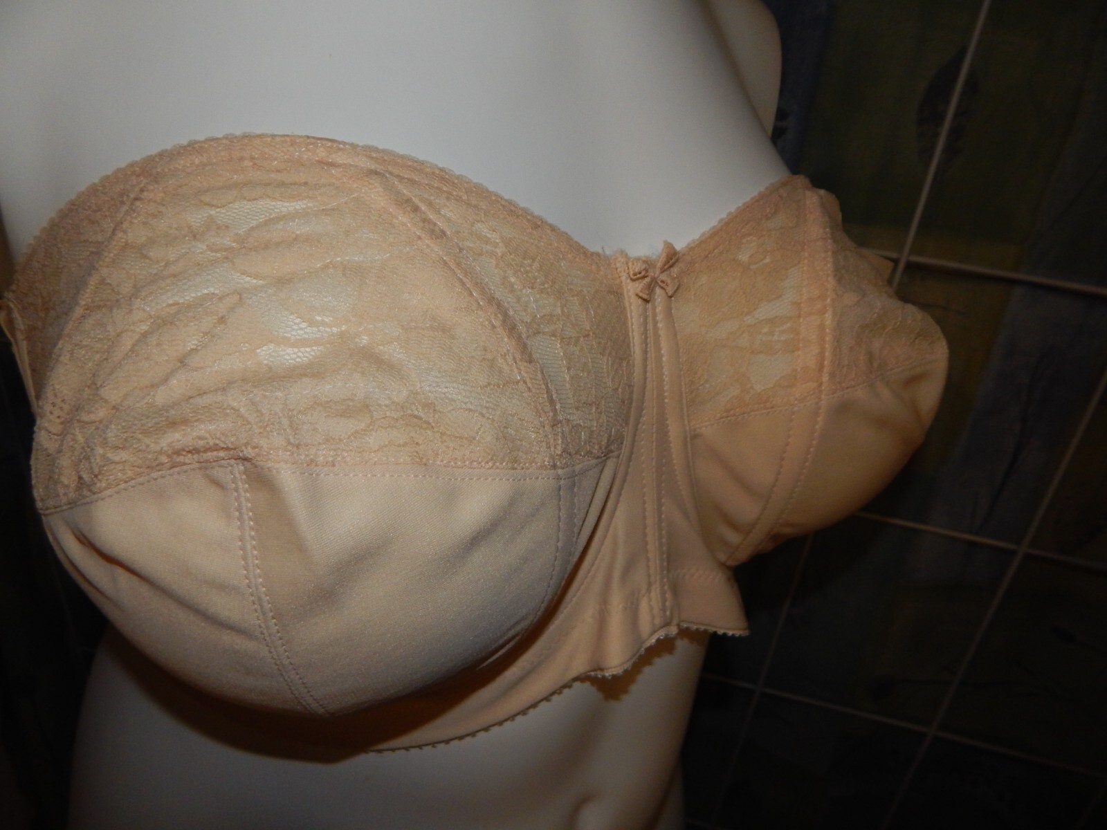 NOS 1970s Goddess Floral Lace Underwire Strapless 44DD Bra-Beige-Style 389-USA