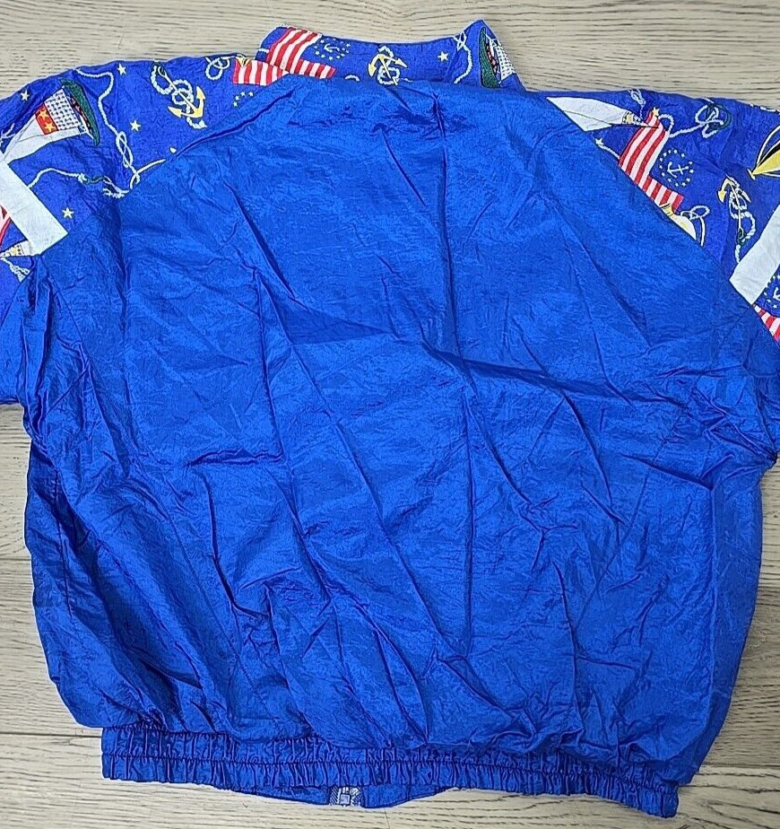 Vtg Basic Rituals Nautical Patriotic Blue Nylon Jacket & Pant Track Suit – Sz L