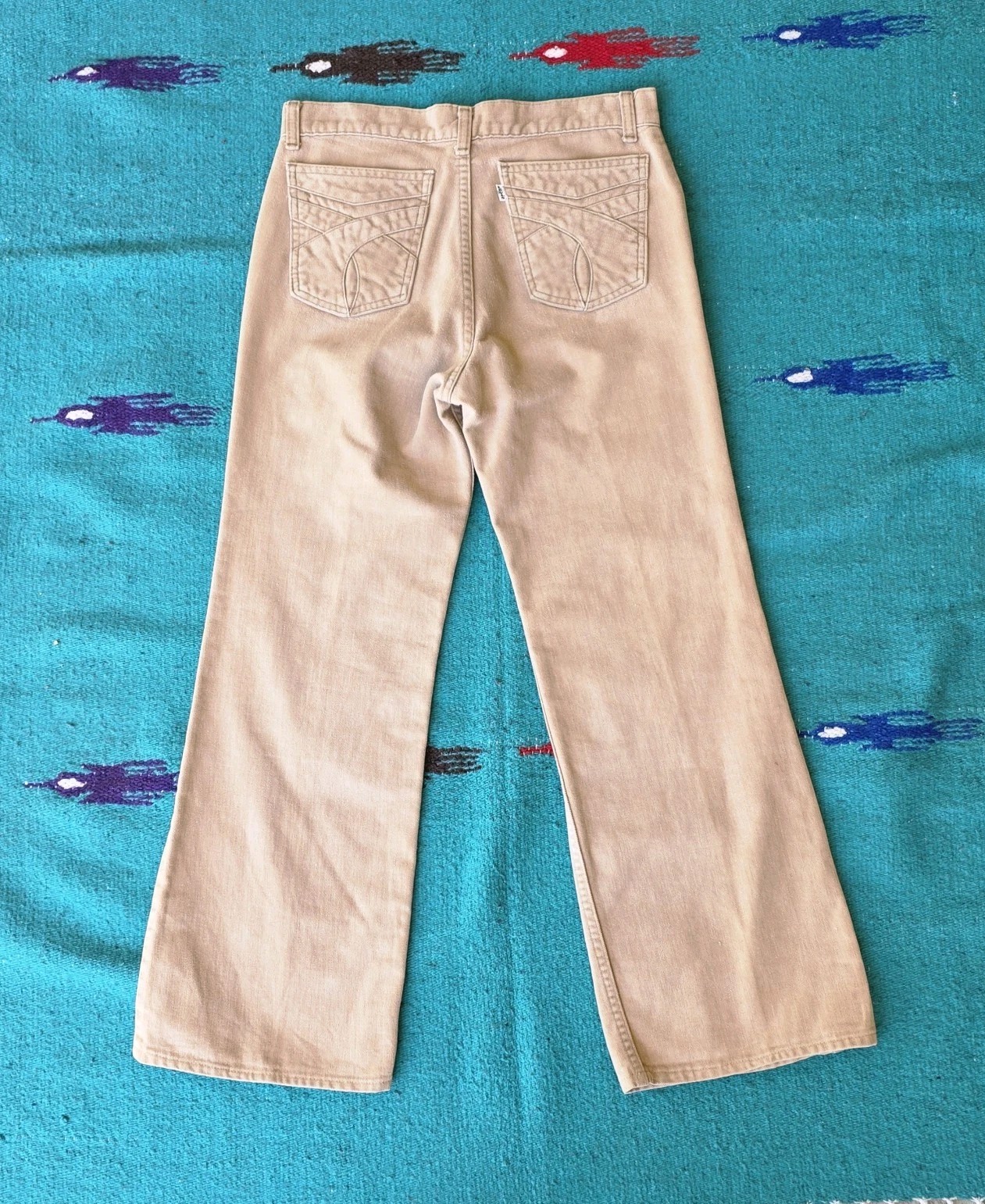 Vtg 70s Levi’s Flare Bell Bottom Beige Jeans Pants TAG Size 31 X 30 (29×26.5)