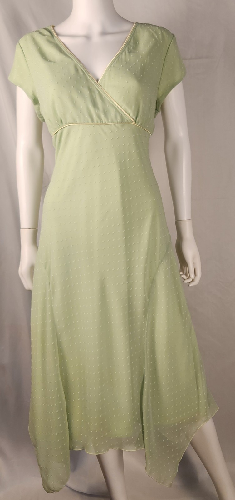 80s Jody California Green Swiss Dot Chiffon Cottage/Fairy/Romantic Dress 13/14