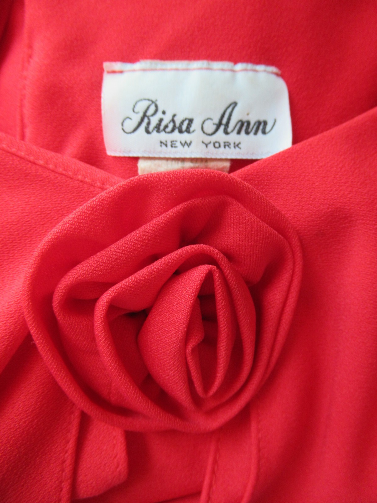 80&rsquo;s Vintage Risa Ann Vixen Red Poly Knit Rosette Draped Plus Size Party Dress
