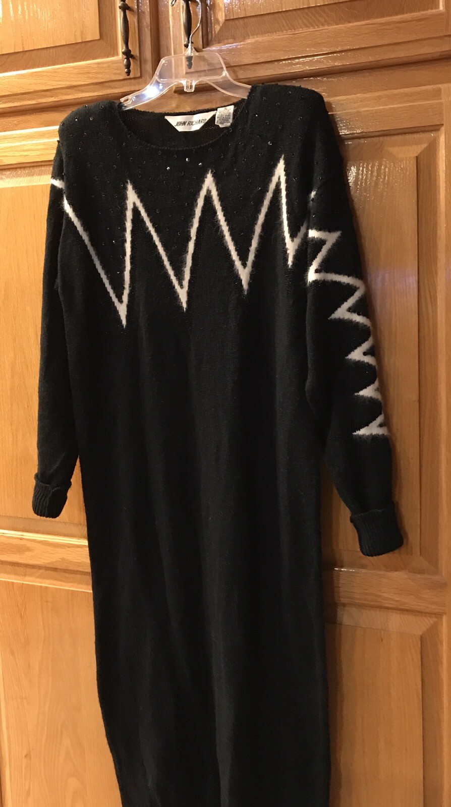 Vtg JOHN RICHARD ANGORA BLEND LONG BLACK EMBELLISHED MAXI SWEATER DRESS SMALL