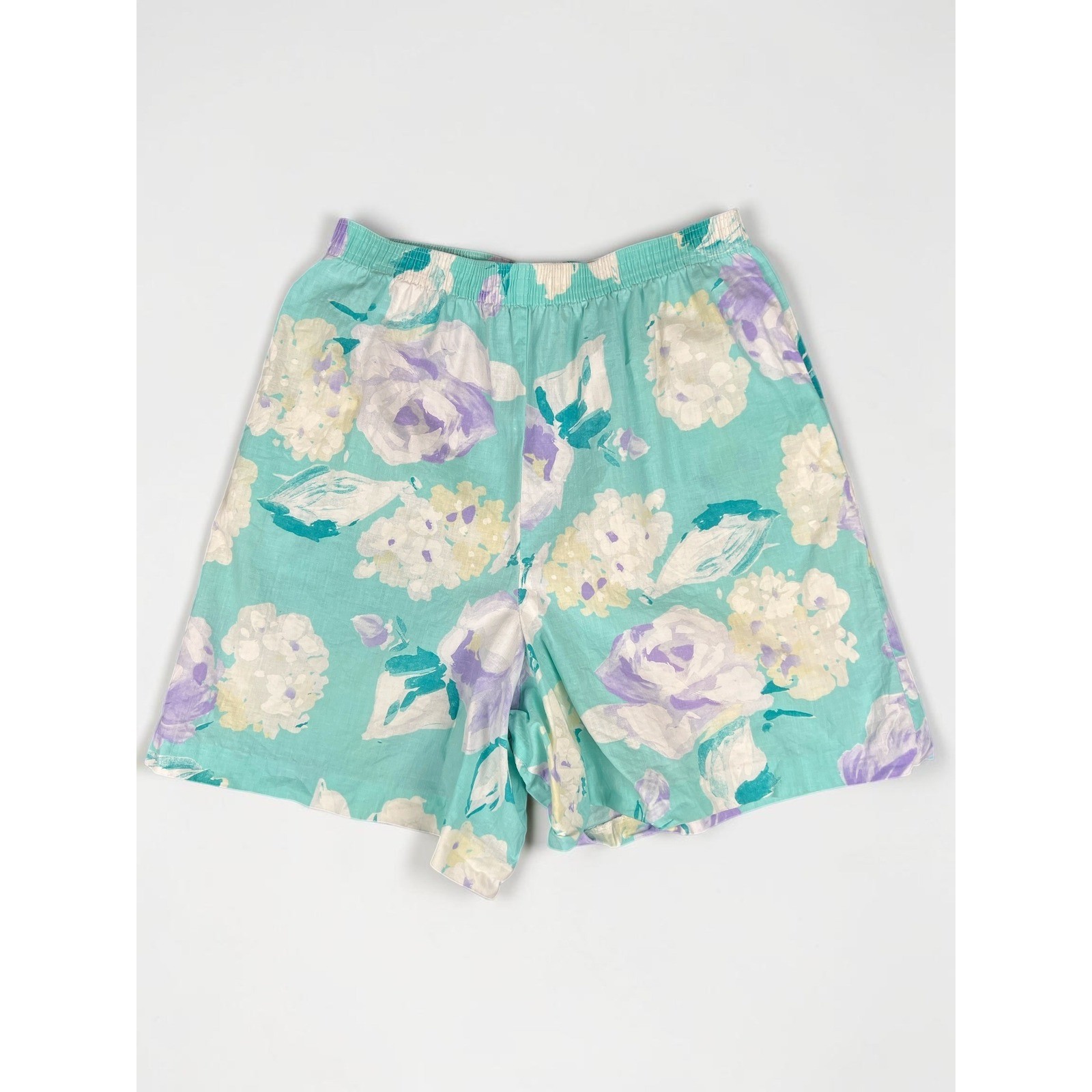 Vintage 80s Hunter Sportswear Floral High Waisted Shorts, Small 6, Teal Purple