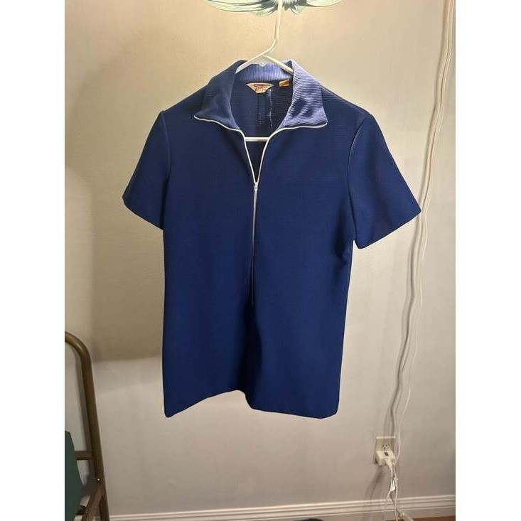 Vintage Fritzi of California Blue Knit 2 Piece Pant Set Tunic Mod Retro Size 14
