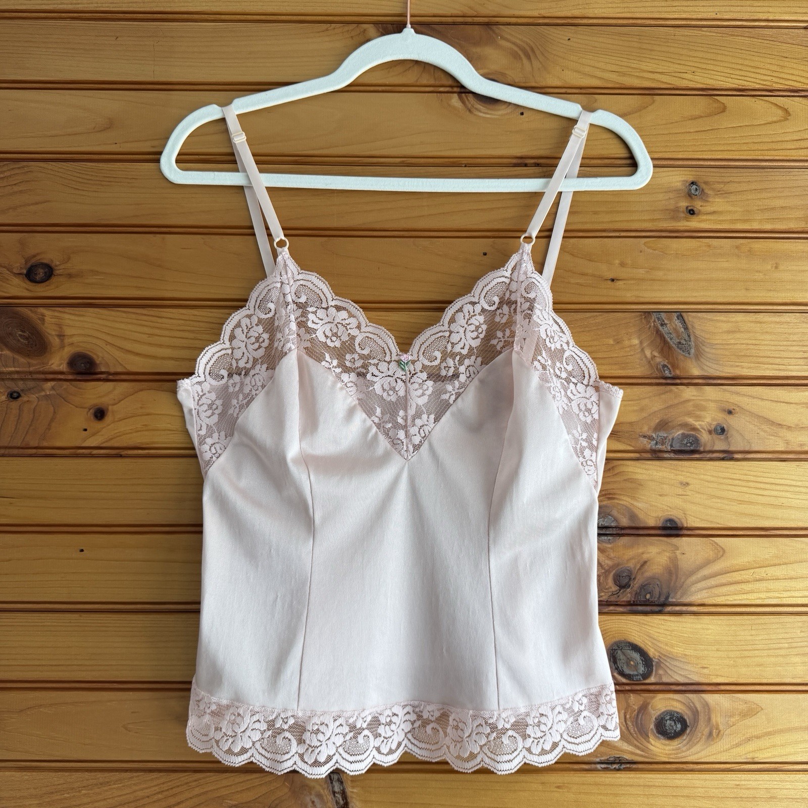 Vintage Maidenform Lace Camisole Pink 34 ILGWU USA Nylon Y2K Slip Top
