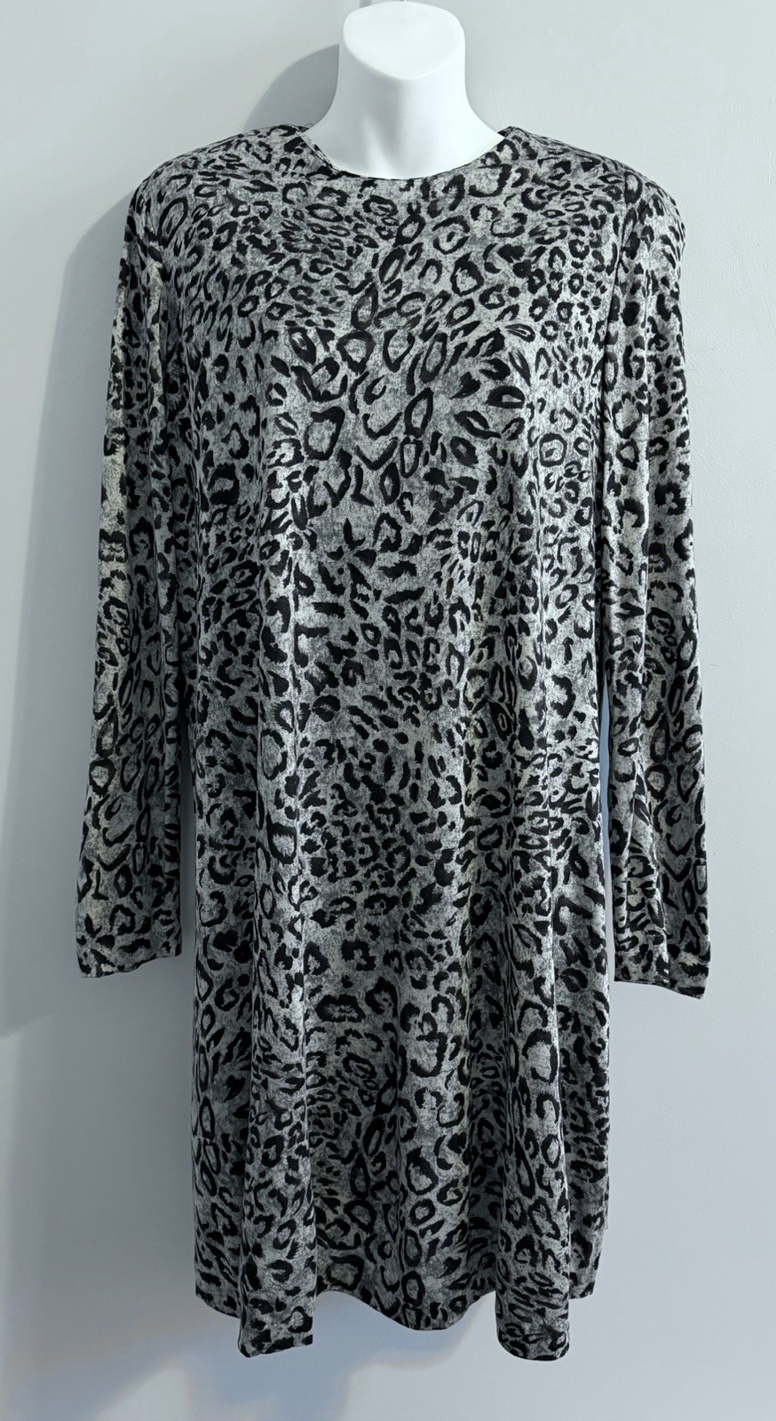 Vintage JONES NEW YORK DRESS Sz 10 Leopard Gray Black Animal Print Office Siren