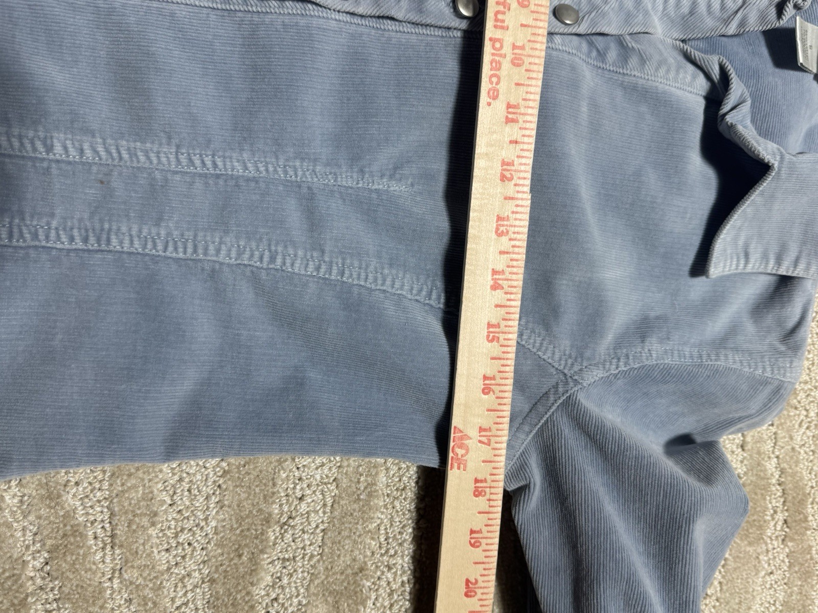 Womens Small Light Blue Stretch Corduroy Snap Front Shirt Jacket Fitted Western