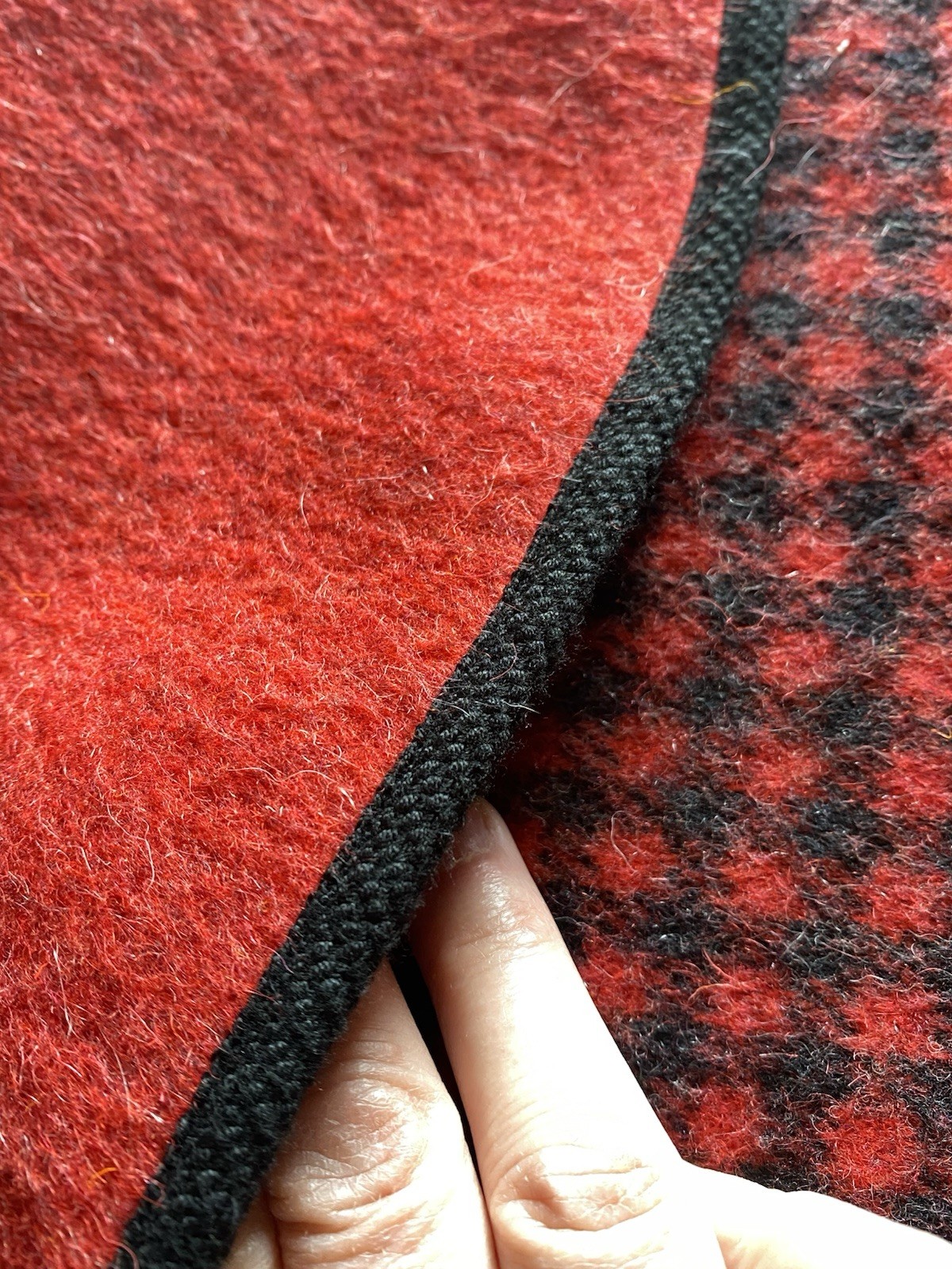 Vintage Wool Cape Red Black Reversible Solid Tartan Plaid Cloak Austrian Buttons