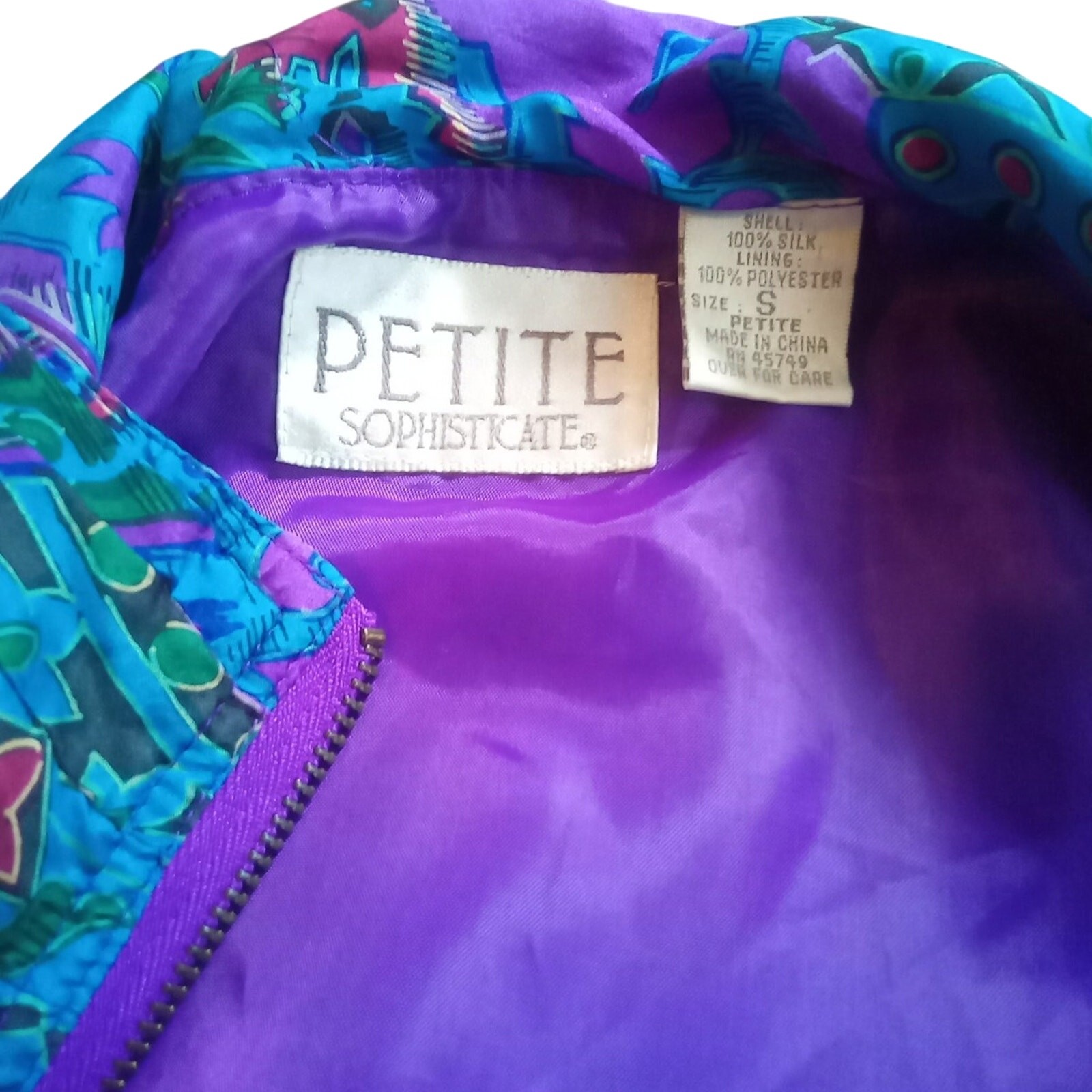 Vintage Petite Sophisticated Size Small Windbreaker 100% Silk Purple Blue Y2K