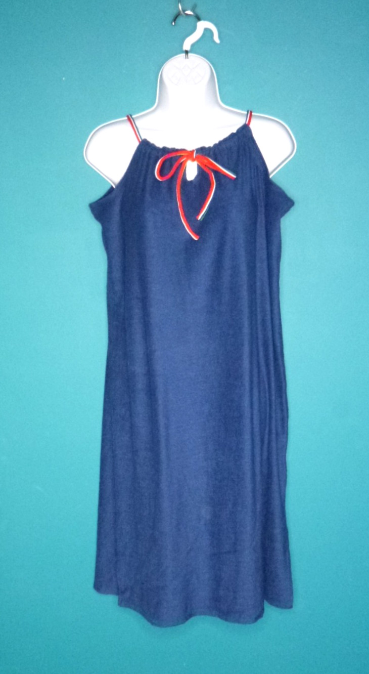 Vtg 60s 70s Handmade Navy Blue Stretch Terry Beach Cover Up Rainbow Ties Sz M/L