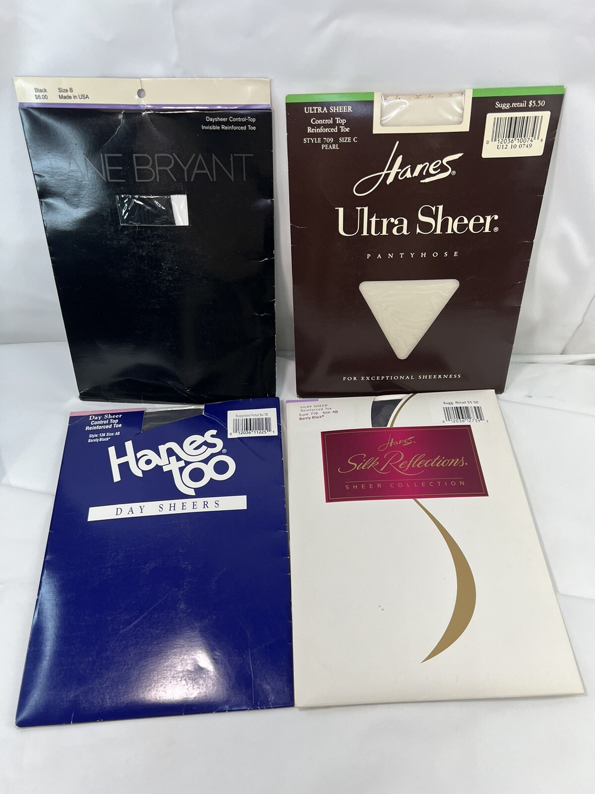 Lot Of 4 Vtg Pantyhose Stockings Nylon Black & White Various Sizes Hans & More