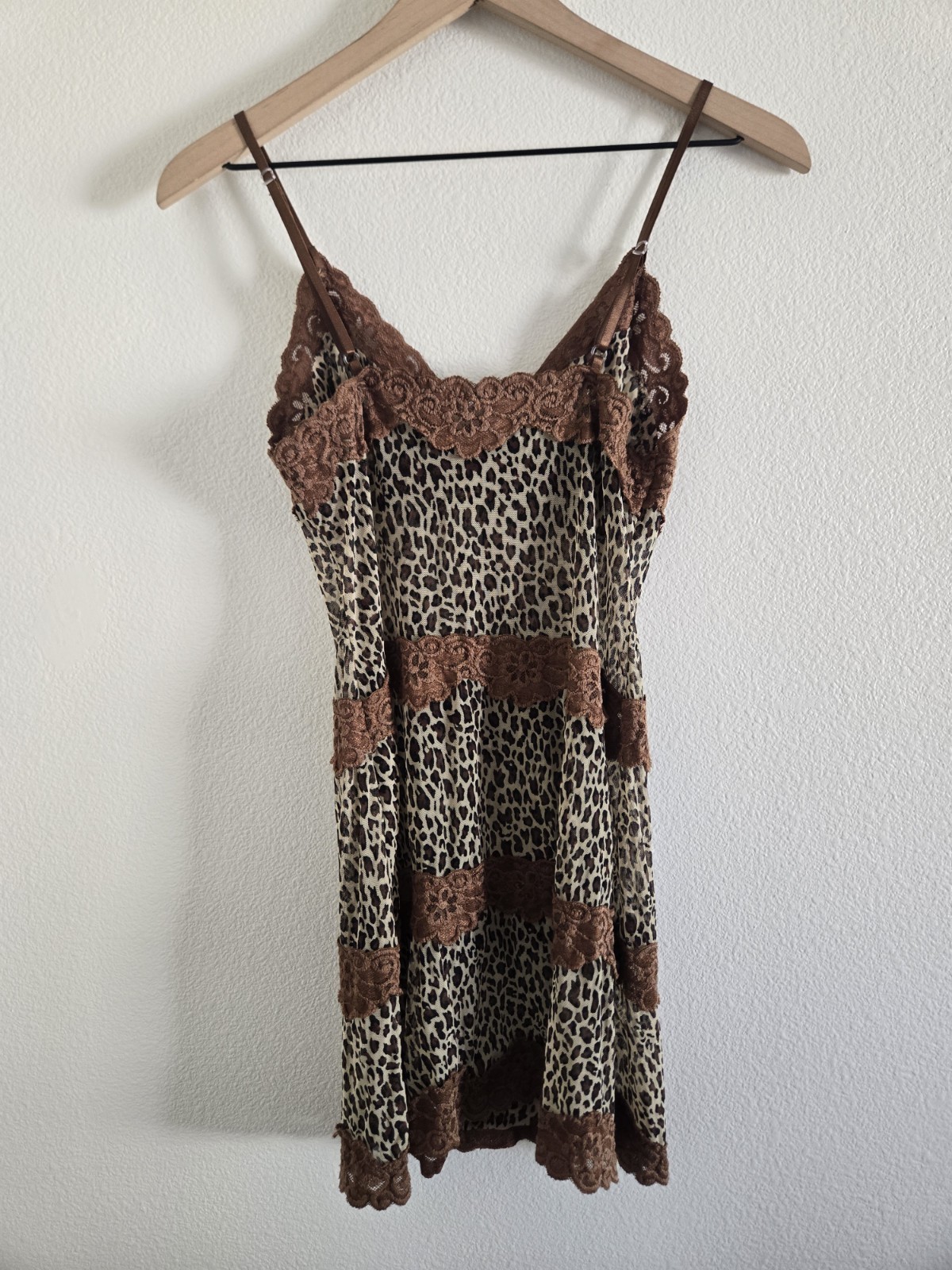 Vtg Rampage Y2k The Brigitti Leopard Print Lace Slip Mini Dress Medium Coquette