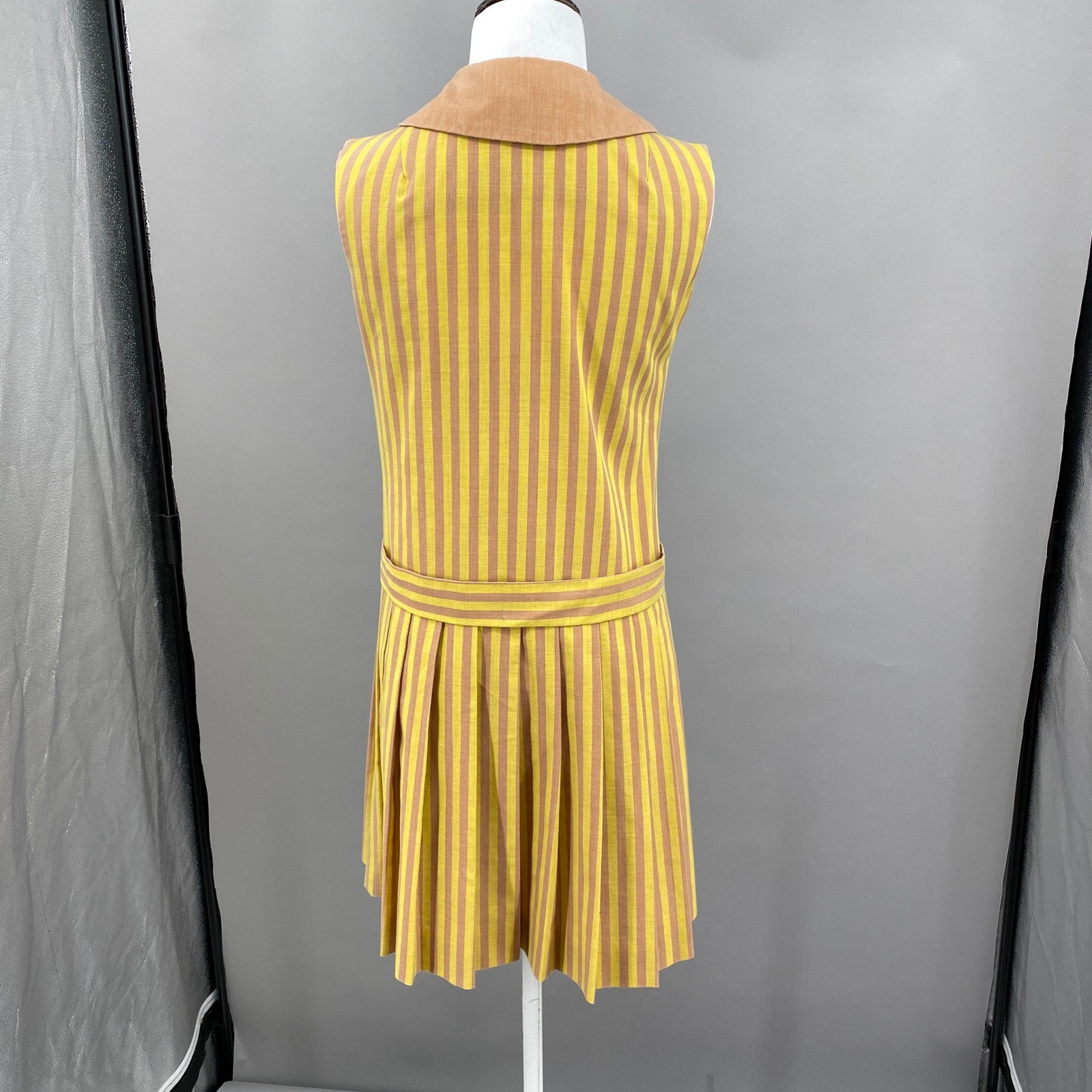 Vintage 60s Pacemaker Juniors Striped Drop Waist Pleated Dress Size XS Small Mod