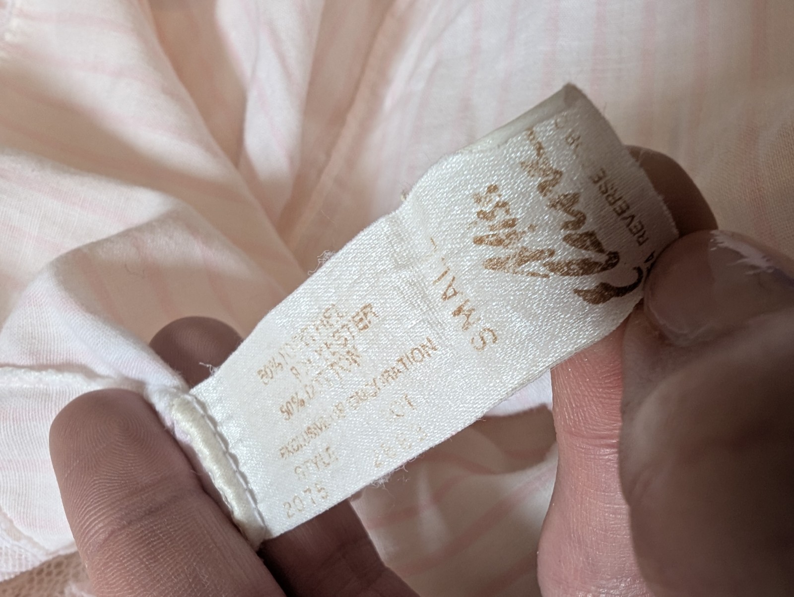 Vintage 80s Miss Elaine Nightgown Pink Stripe Lace Union Made USA Puff Sleeve S