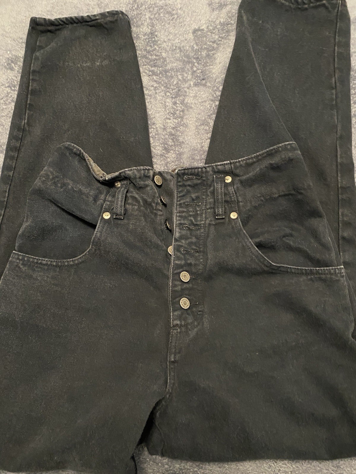 Vintage Retro Bonjour High-Waisted Black Jeans 80&rsquo;s Grunge Rocker 7/8