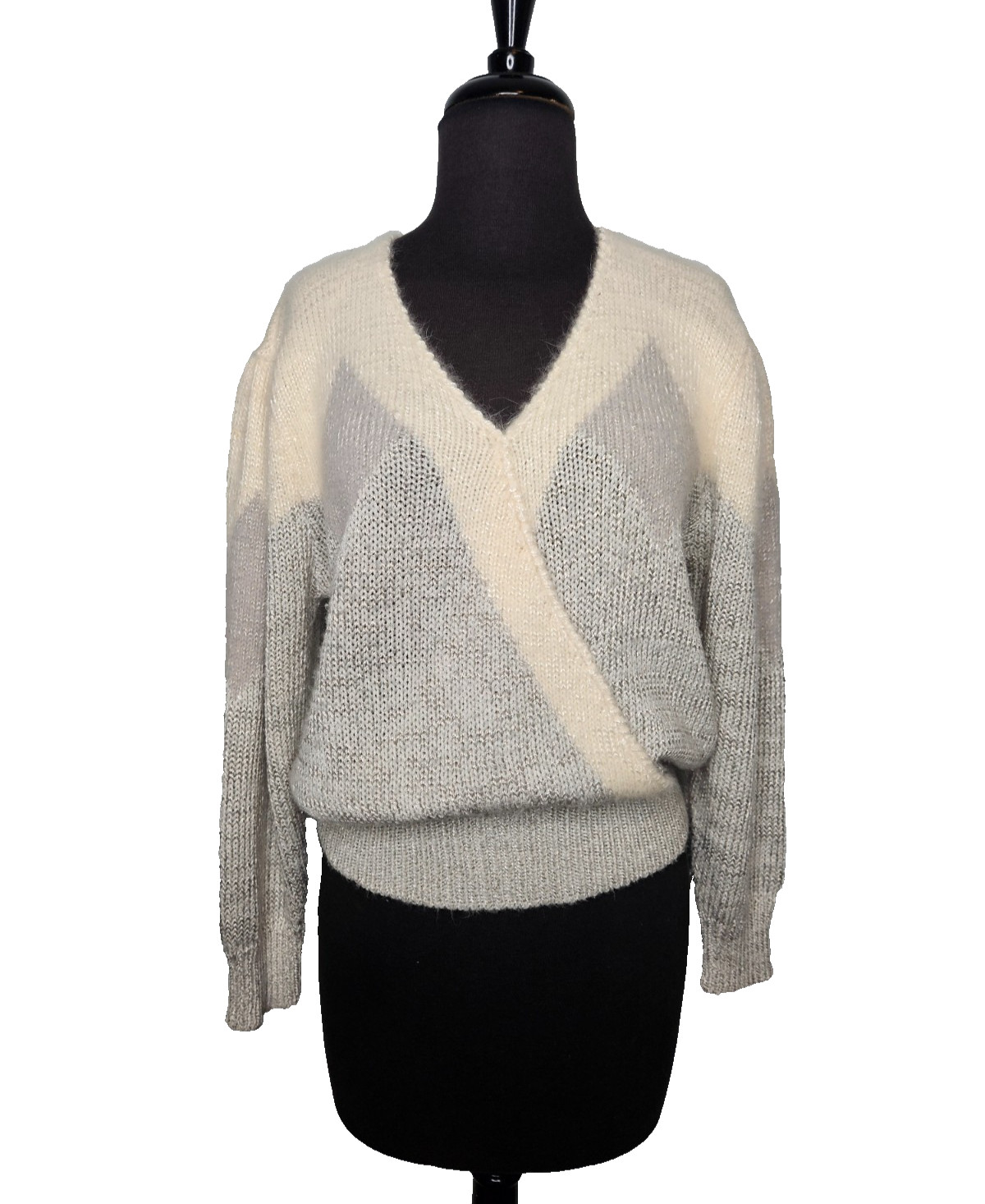 Vtg Bel-Aire Angora Wool Sweater L Puff Shoulder Surplice V-Neck Cottagecore