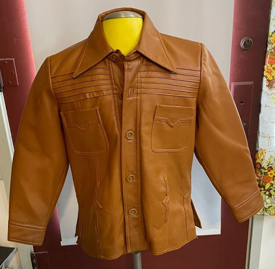 Vintage Shindigs Faux Leather Women&rsquo;s Light Tan Jacket Size 12 Korea 1970&rsquo;s