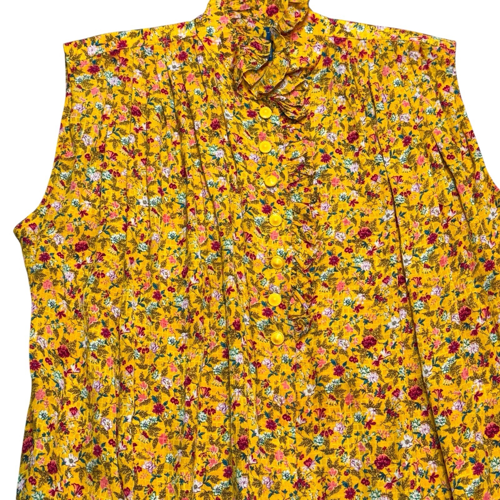 Vintage Emanuel Ungaro Parallele Paris Yellow Floral Ruffle Neck Dress Small Fra