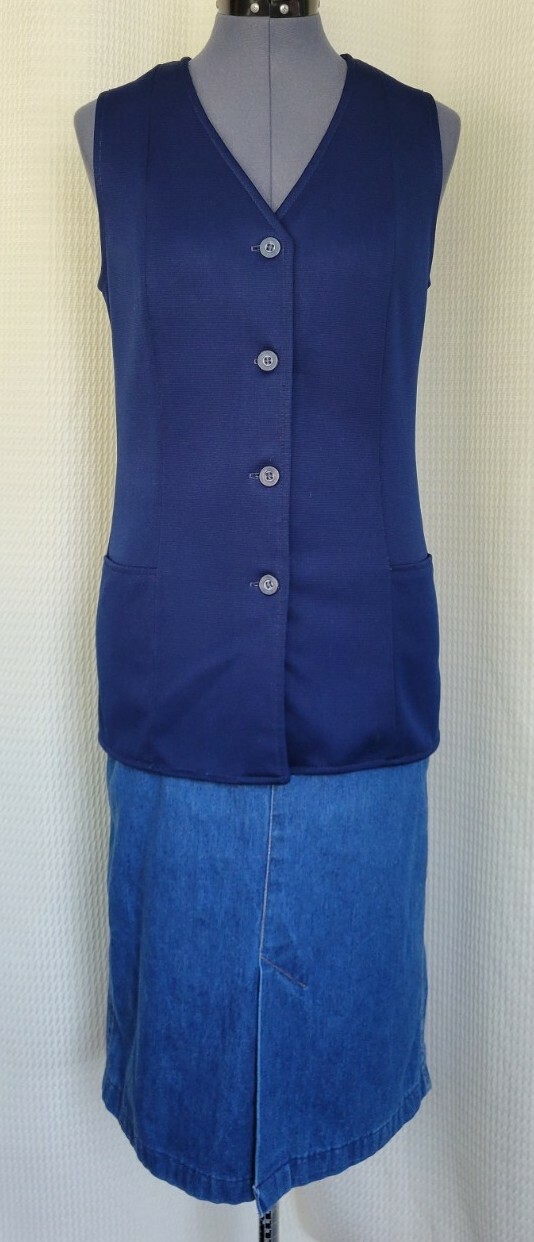 Vintage Stockton Navy Blue Long Button Down Front Vest 36&Prime; Bust