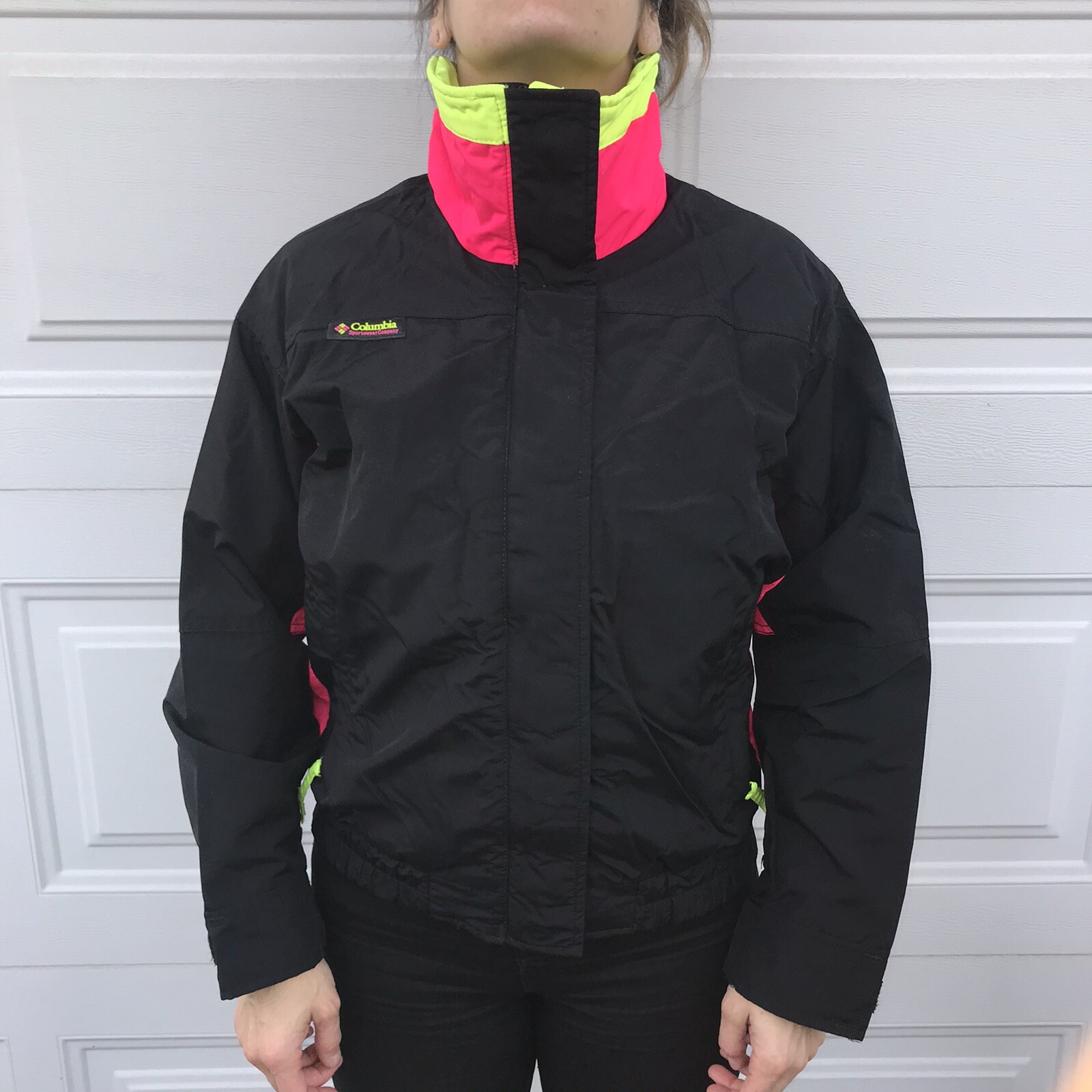 Columbia vtg Neon pink yellow black color block Bugaboo ski bunny jacket sz S