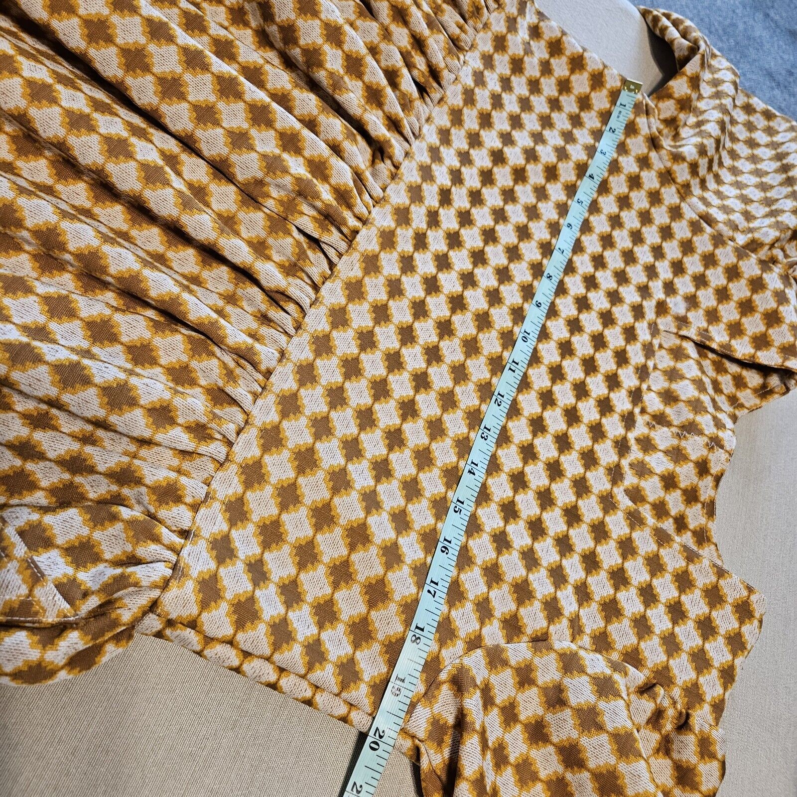 Handmade 70s Dress Polyester Yellow Brown Size L EUC