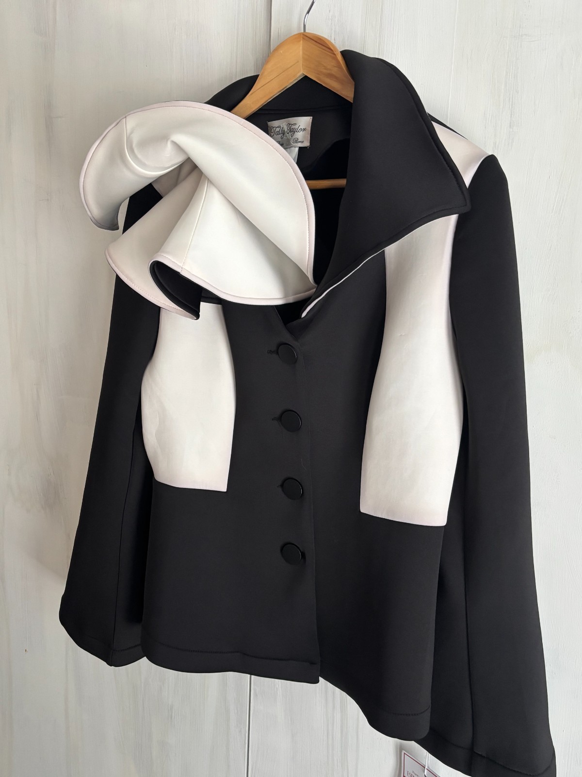 NWT Vintage 1980s Tally Taylor Avant Garde Scuba Blazer Jacket Black White 12