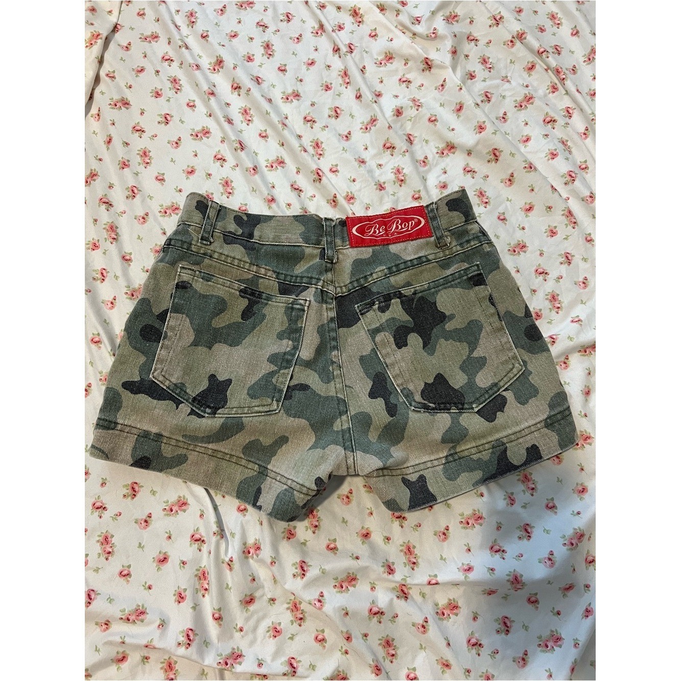 vintage camo denim shorts