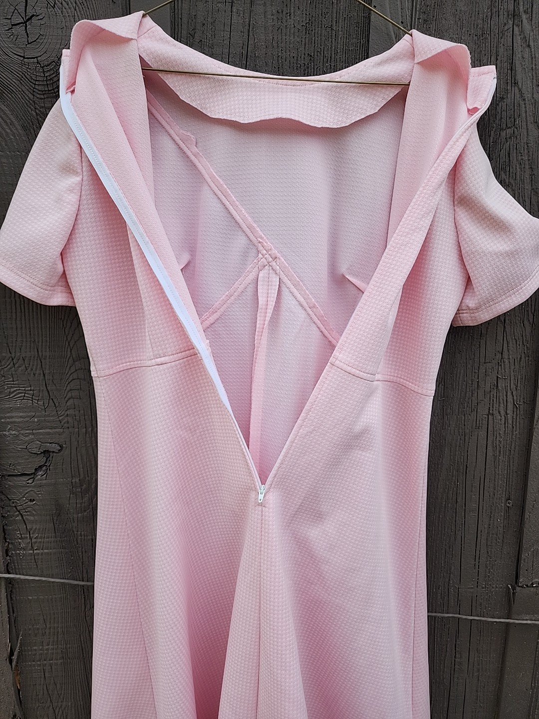 70s Handmade Pink Houndstooth Double Knit Polyester Dress – Womens XL-1X Vtg