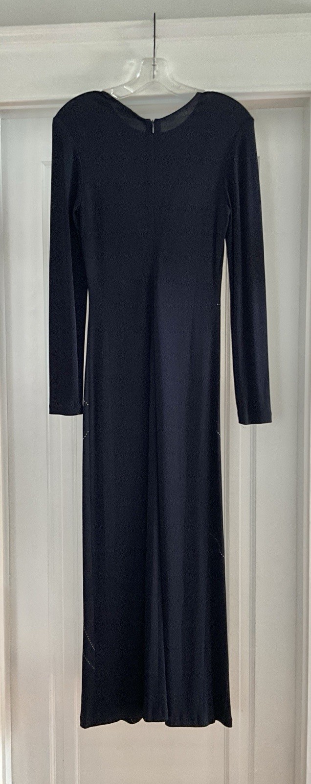 Vintage 2000s Rozae Nichols Midnight Blue Jersey Dress with Embroidered Lines