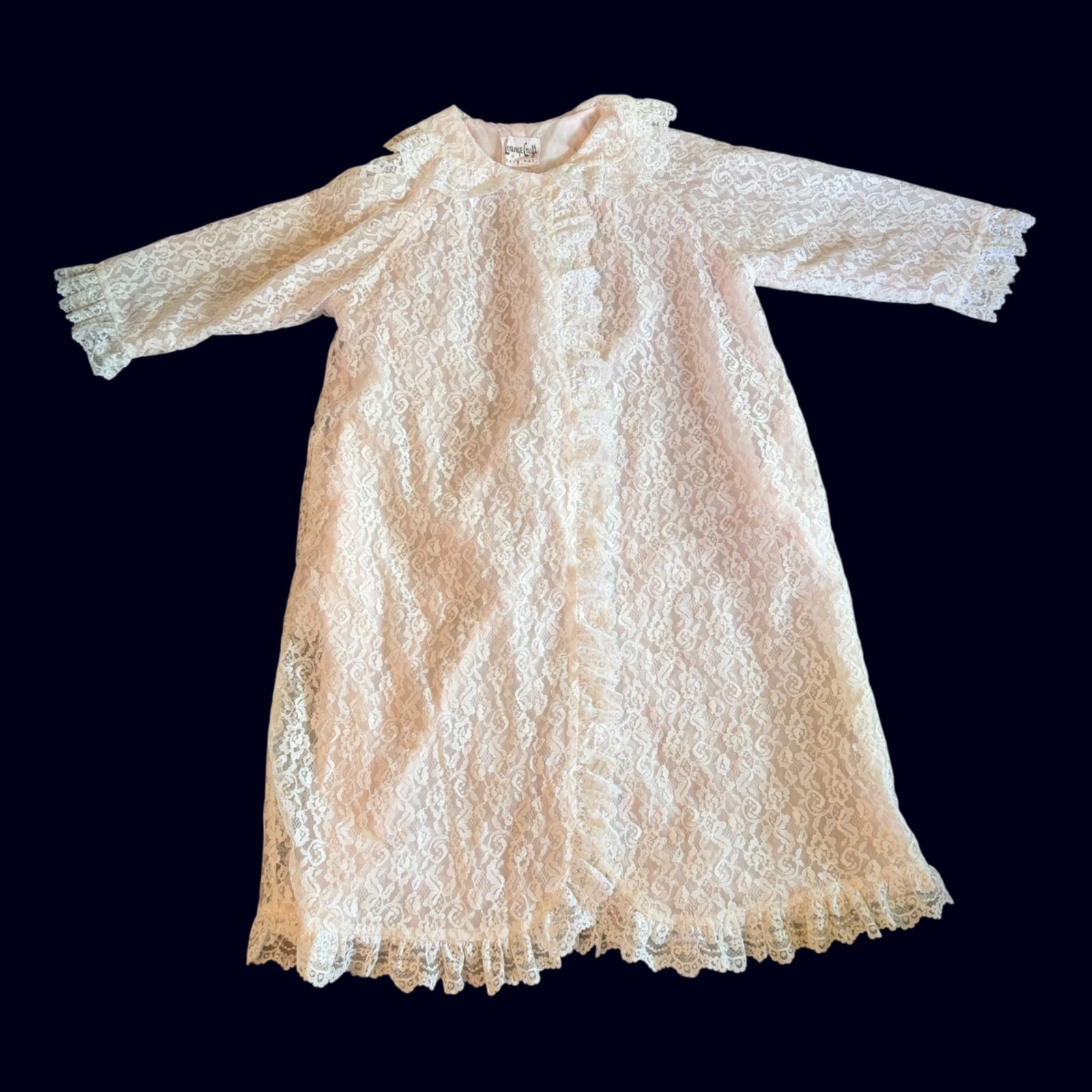Vintage Lounge Craft Romantic Coquette Floral Lace Overlay Robe Peignoir