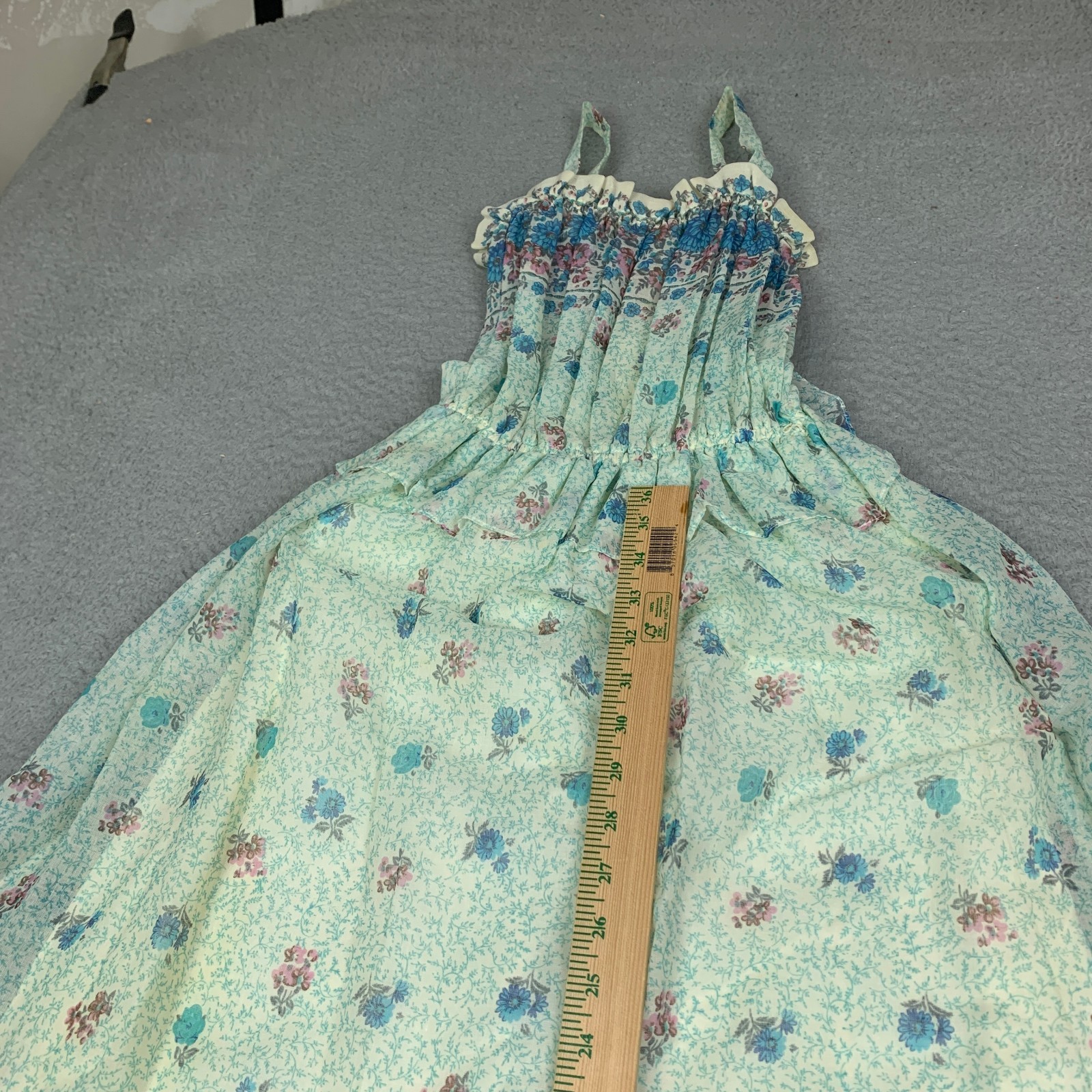 Vintage 70&rsquo;s 60s Dress Womens Size 5 Chiffon Tiered Maxi Sleeveless Cottagecore