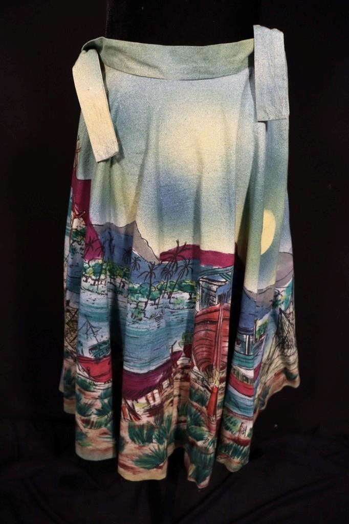 Vintage 1960&rsquo;s Mexican Painted Cotton Circle Skirt Size 32&Prime; Waist Exc Condition