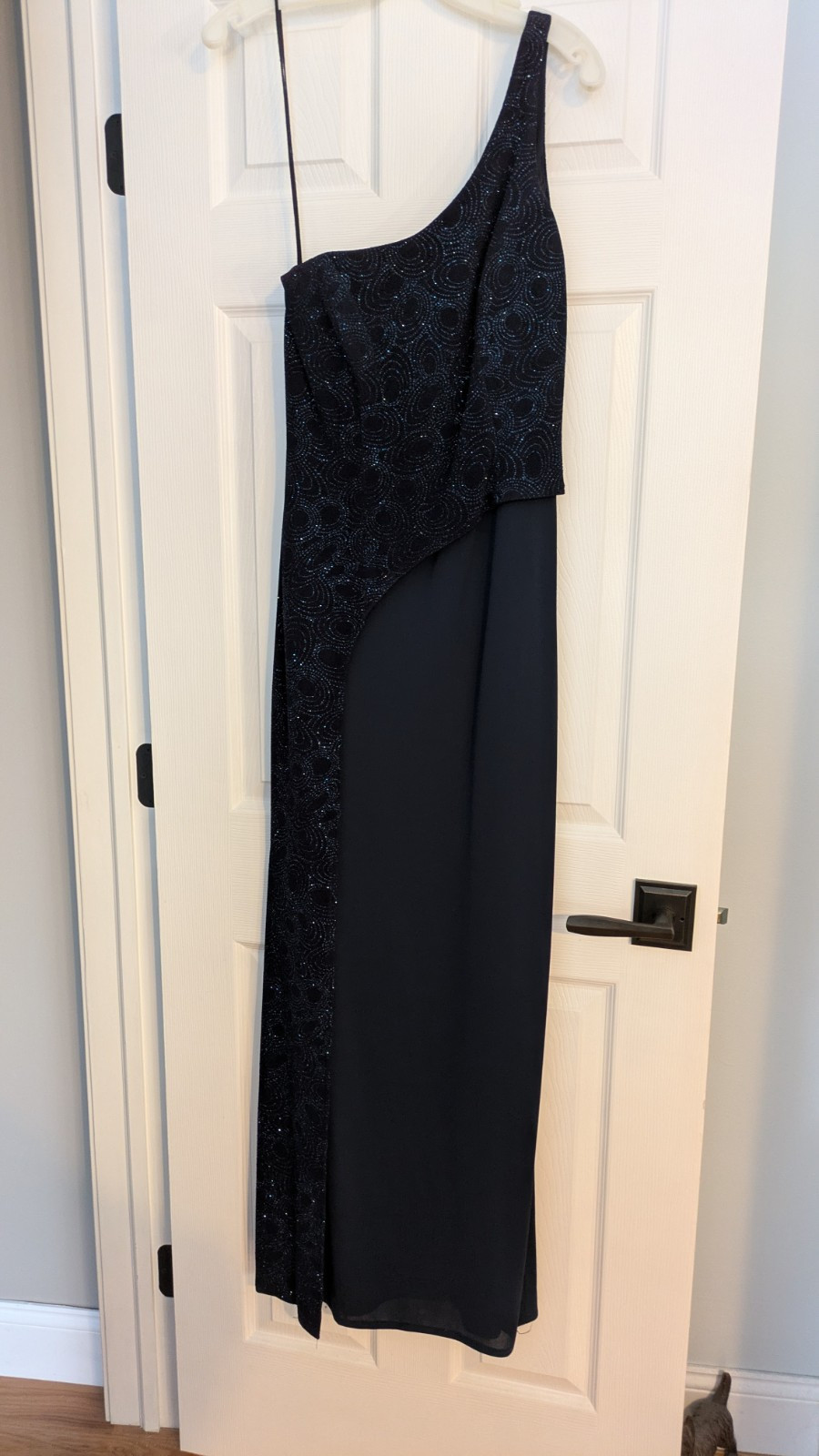 Vintage 90&rsquo;s Y2K BariJay Navy Minimal One Shoulder Prom Homecoming Dress