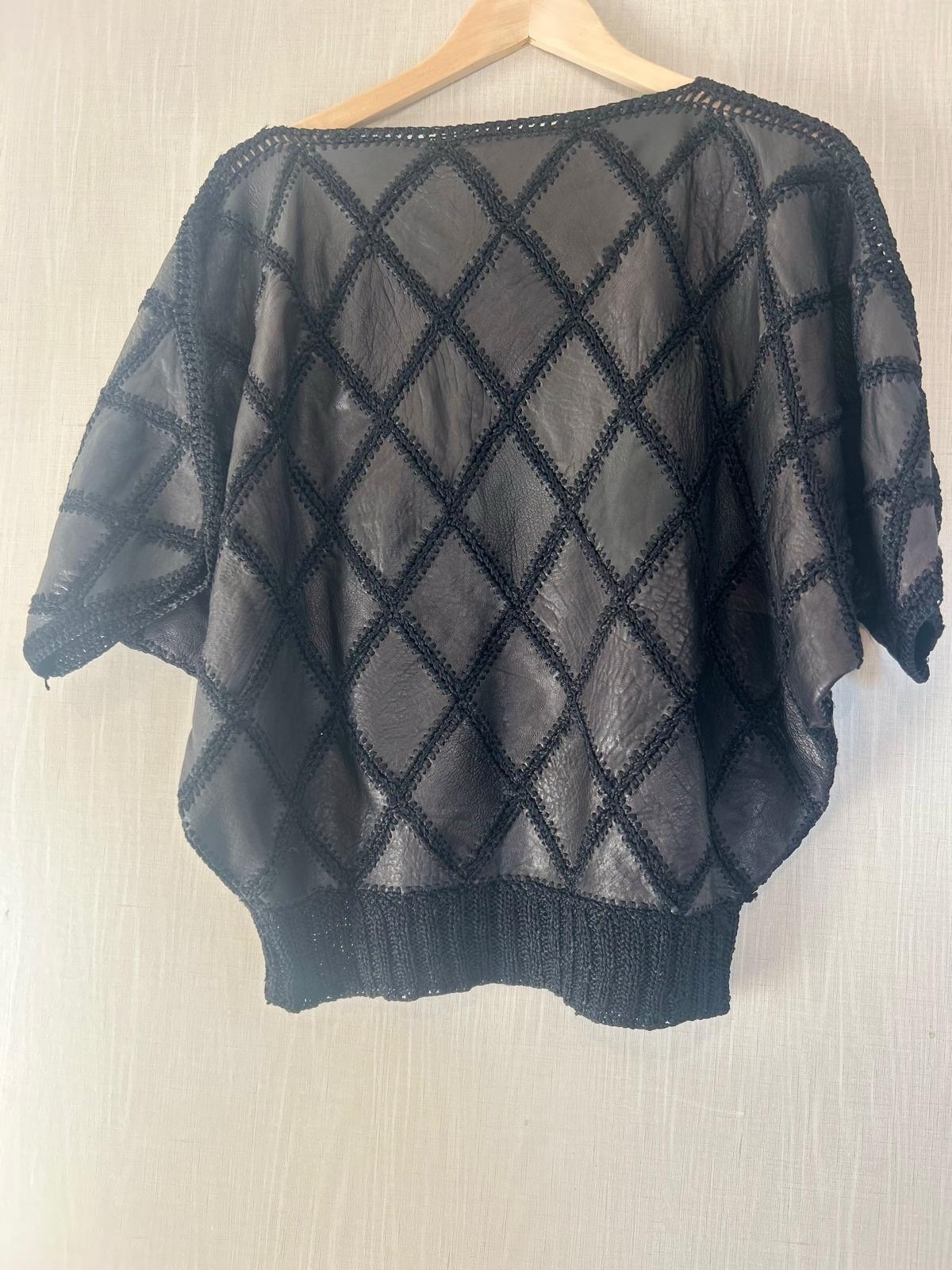 1970s Black And White Leather Pact work Top Size, S.