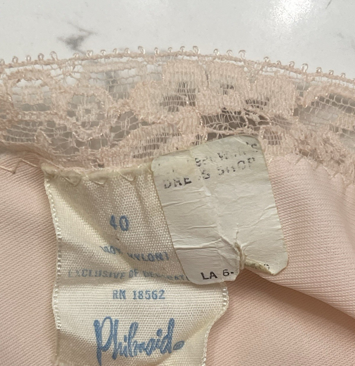 Vintage Philmaid Slip Size 40 Peach 100% Nylon Lace Detail Full Short FLAW