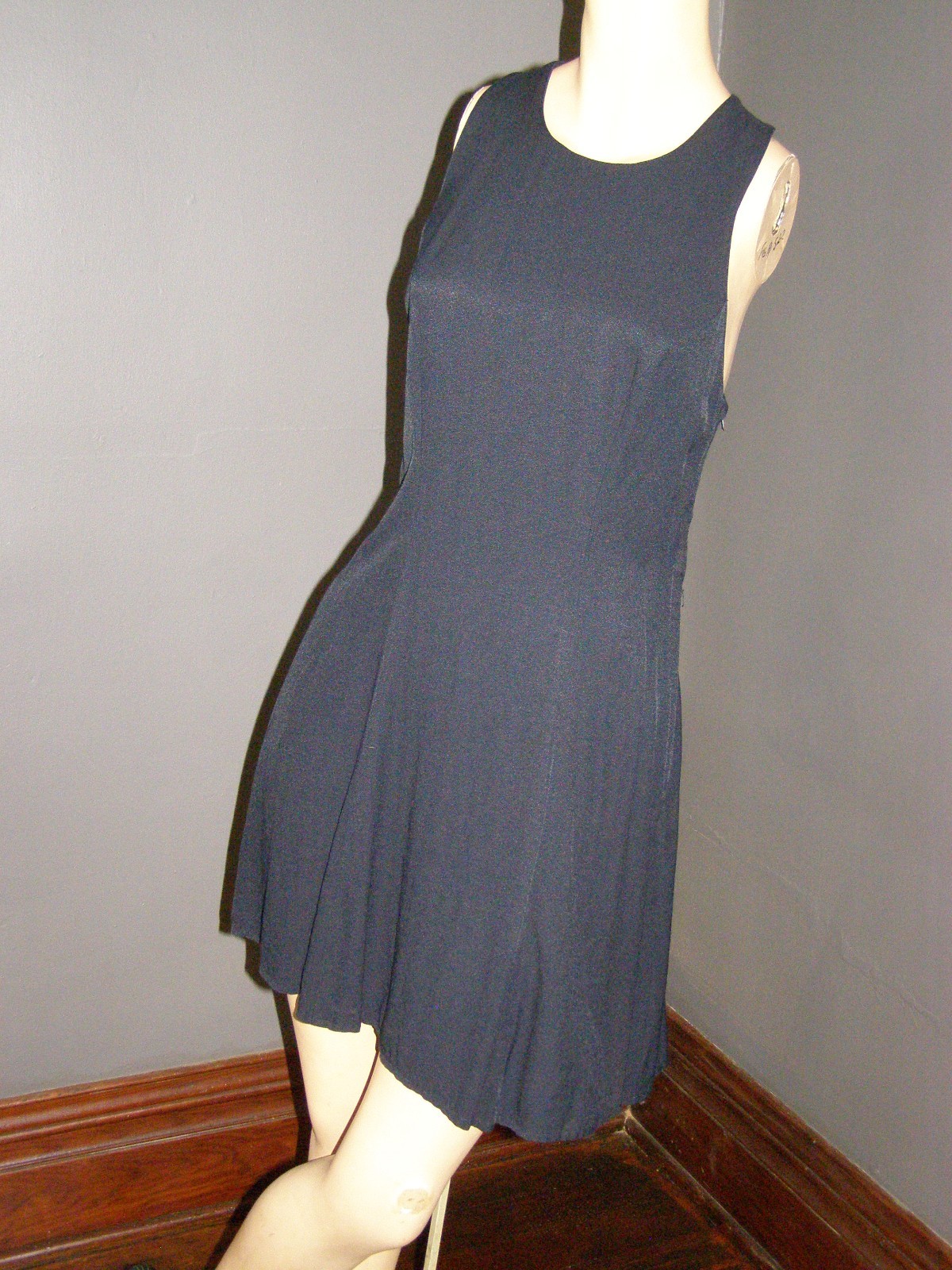 Vintage 80&rsquo;s simple little black mini dress M L CROSS-BACK button HEARTS rayon