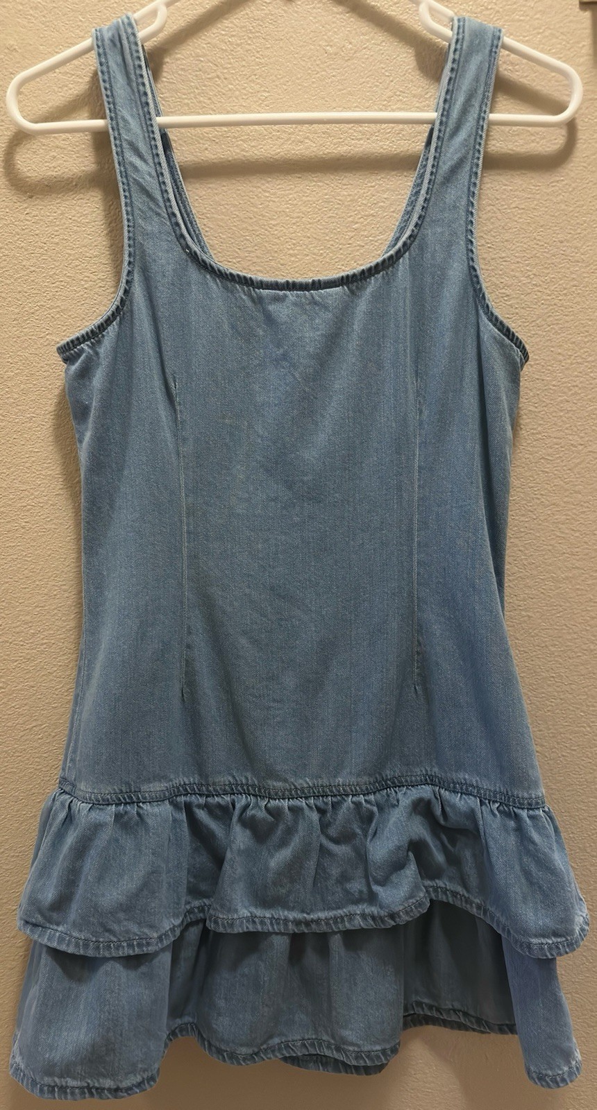 American Eagle Blue Denim Dress Button Front Ruffle Hem Sleeveless XS