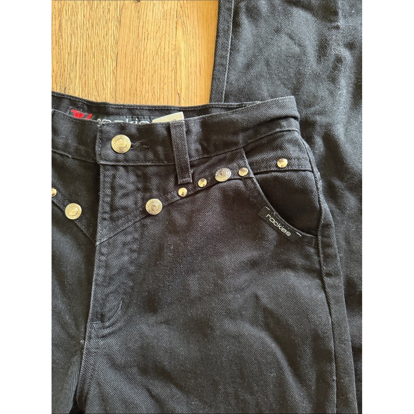 Vintage Western Rockies Studded High Rise Bareback Jeans Black Waist 26&Prime;