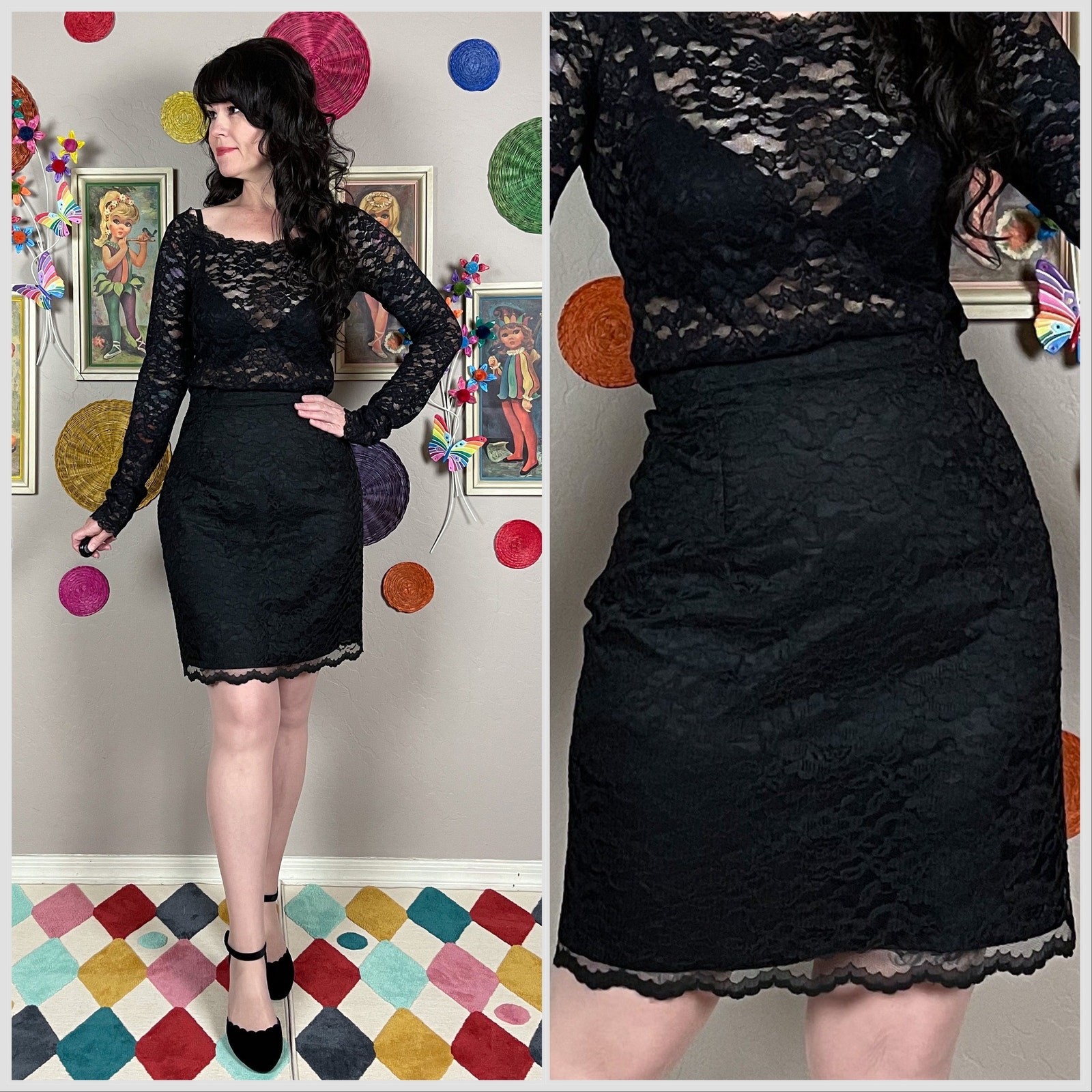 Vintage 1980s Black Lace High Waist Mini Skirt | 26&Prime; Waist