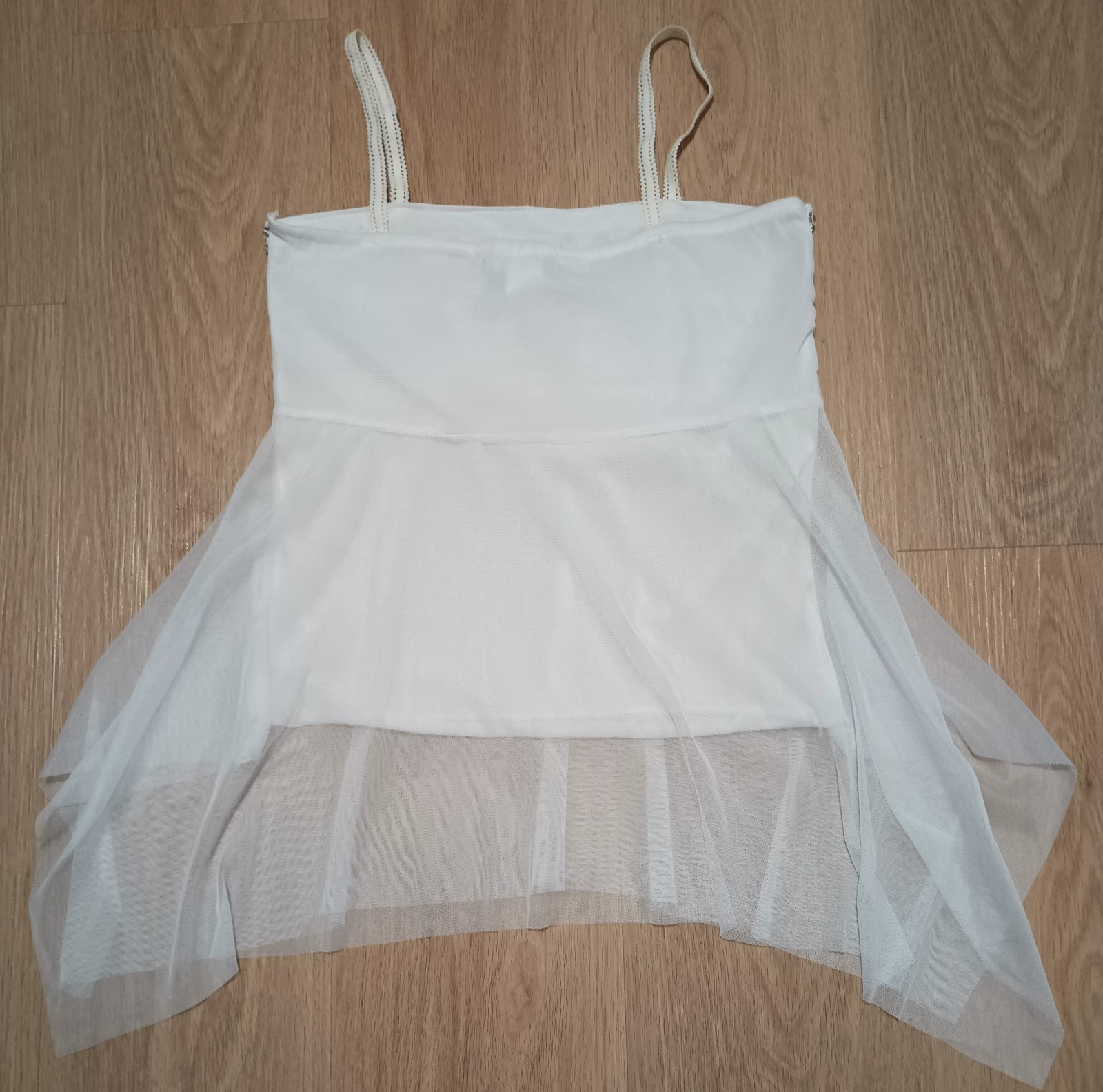 Vtg 90s Stretchy FAIRY motif Fishnet Gauze Overlay Sequin Lace Hippie Tube Top S