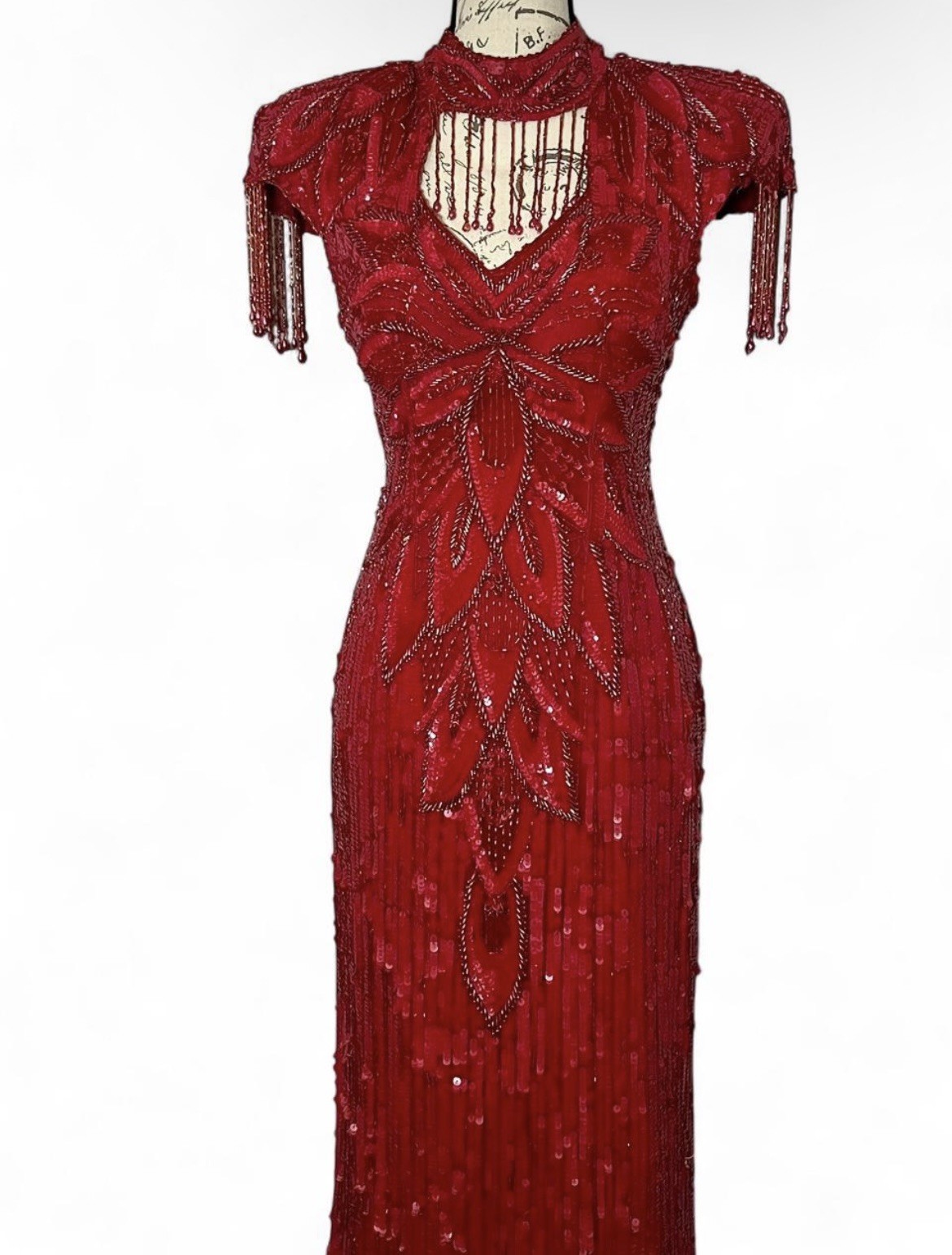 Vintage RARE 1980s Silk Heavily Beaded Sequin Dress Prom Pageant Gown Sz L