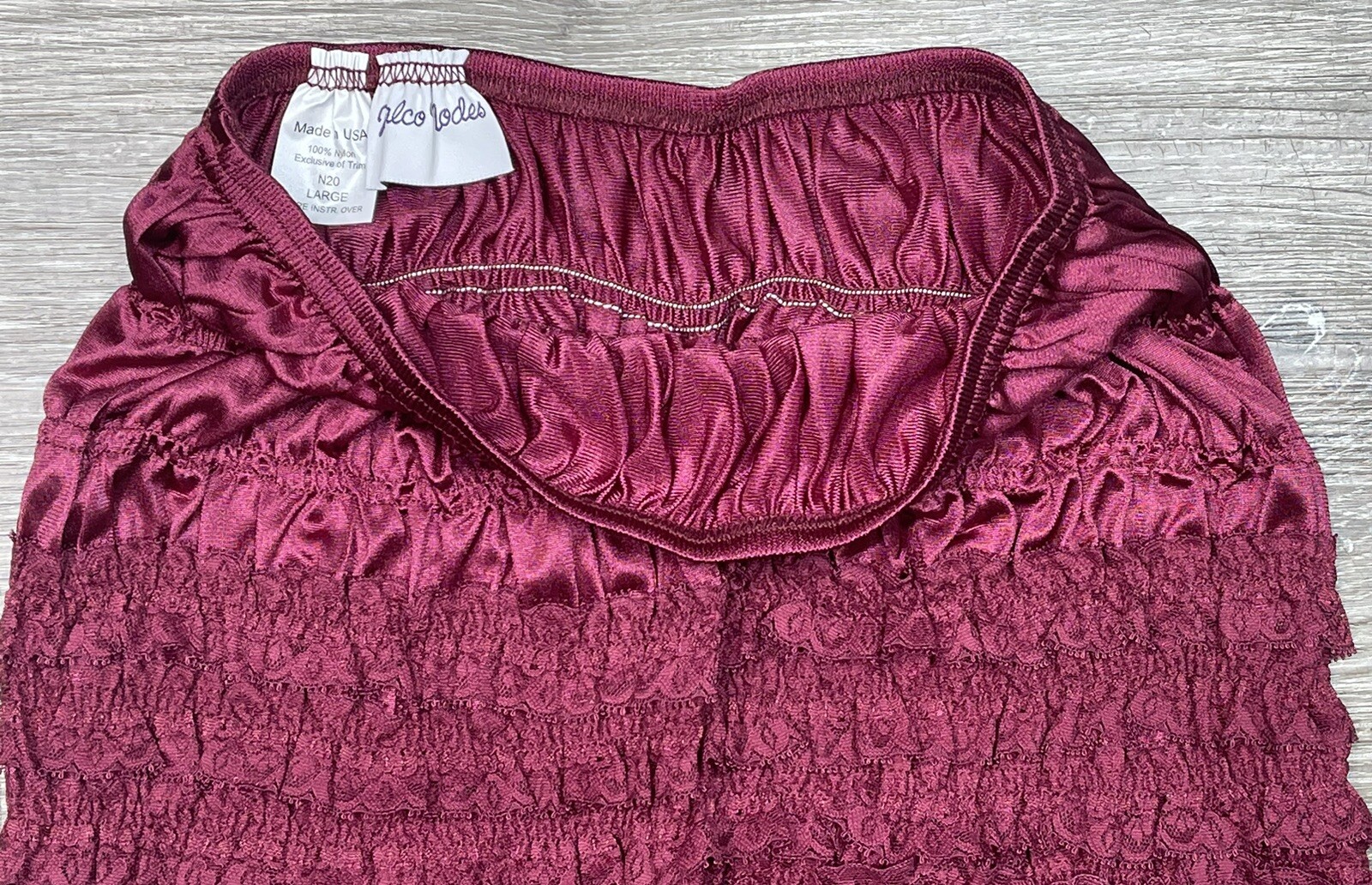 Vtg Nylon Ruffle Bloomer Knicker Panties NEW Large Malco Modes Silky Maroon NOS