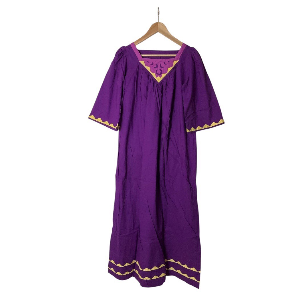 Vintage NWT 70&rsquo;s India Cotton Purple Yellow Embroidered Maxi Bohemian Dress S